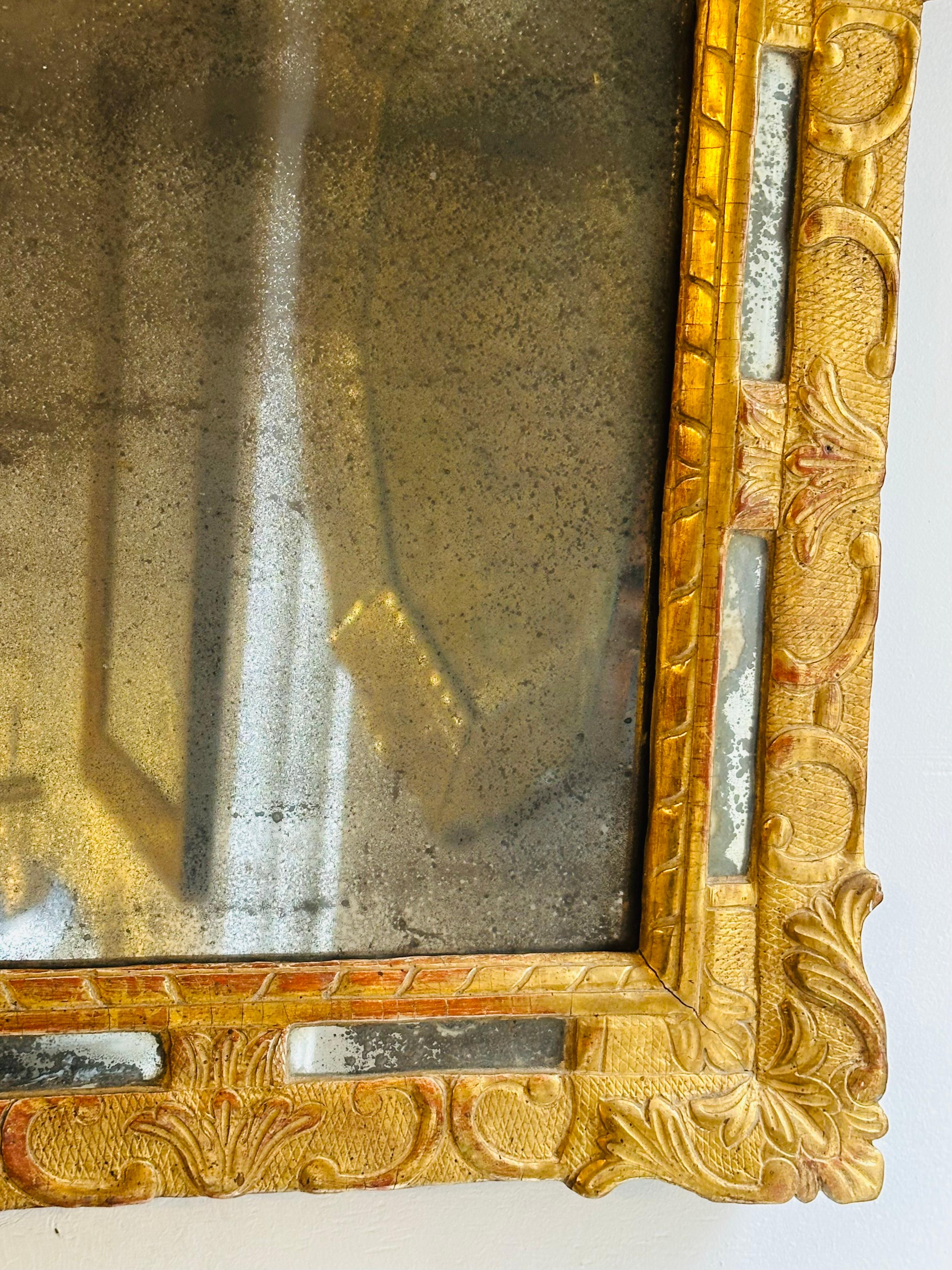 Circa 1740 French Gilt Gilded Framed Wall Mirror with Original Glass  5