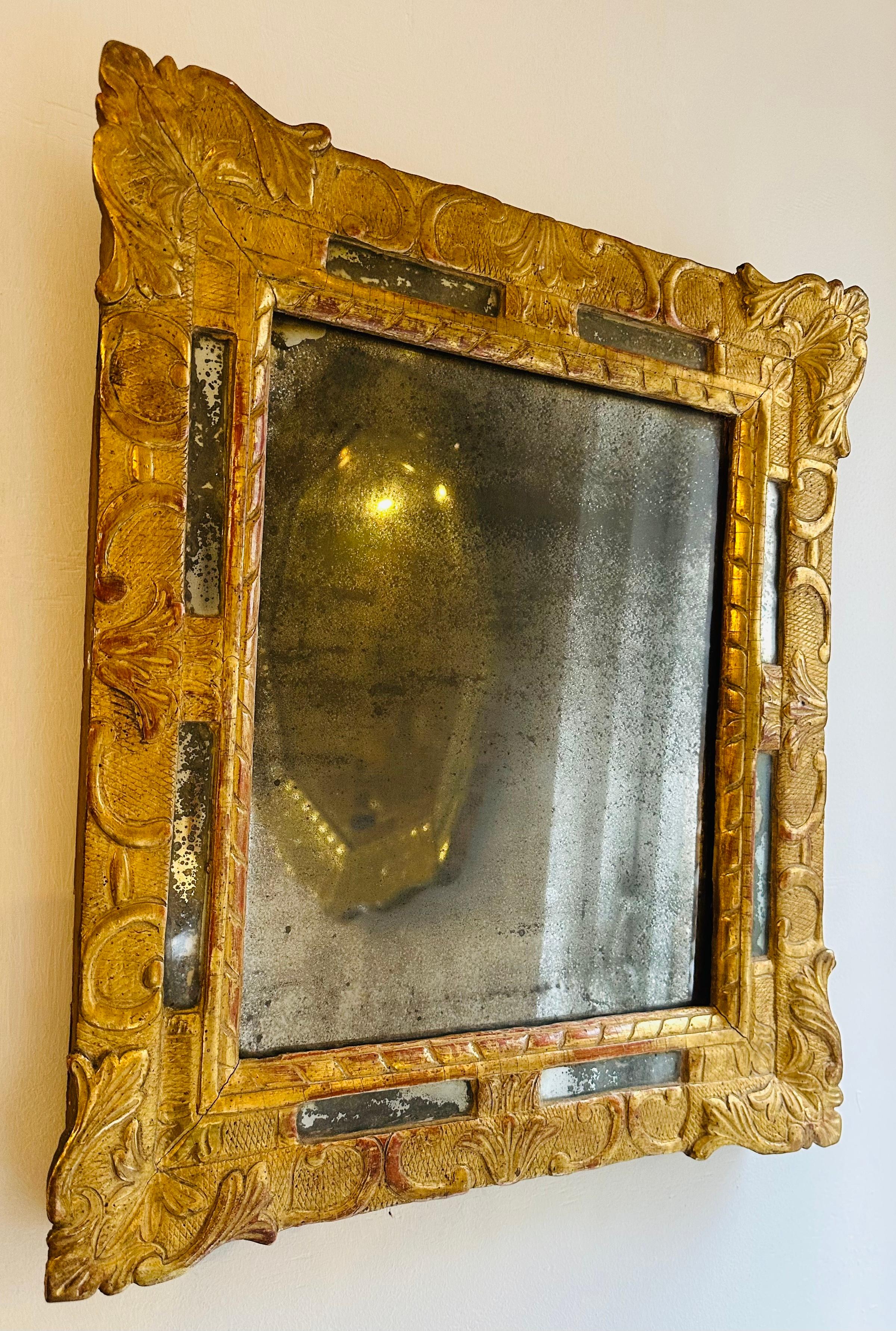 Georgian Circa 1740 French Gilt Gilded Framed Wall Mirror with Original Glass 