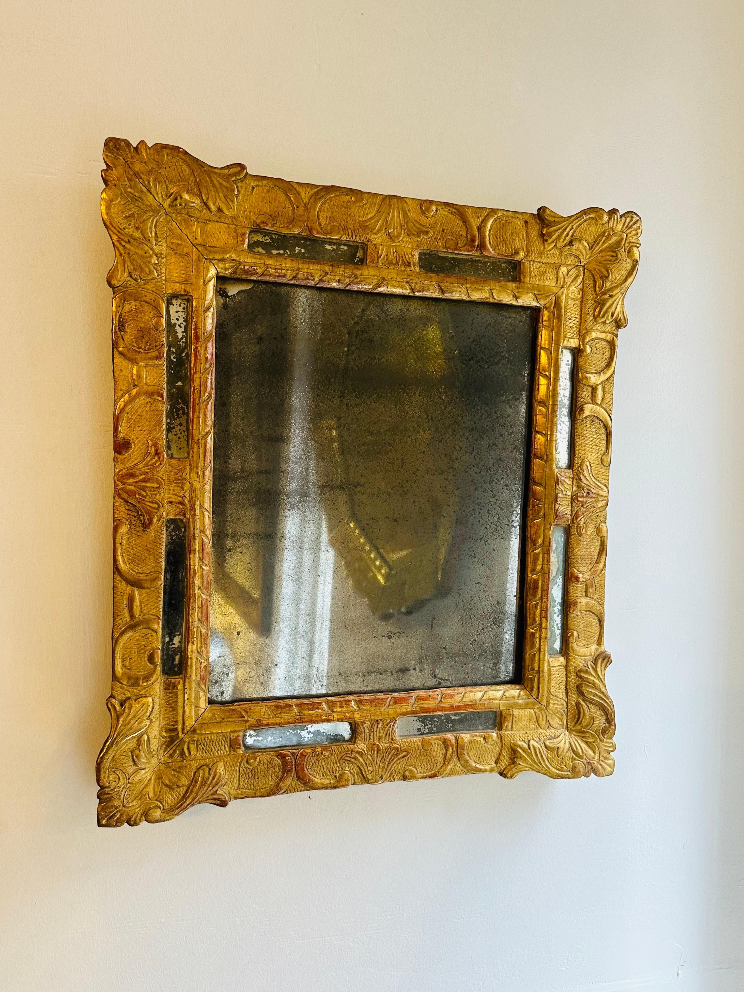 Circa 1740 French Gilt Gilded Framed Wall Mirror with Original Glass  In Good Condition In London, GB