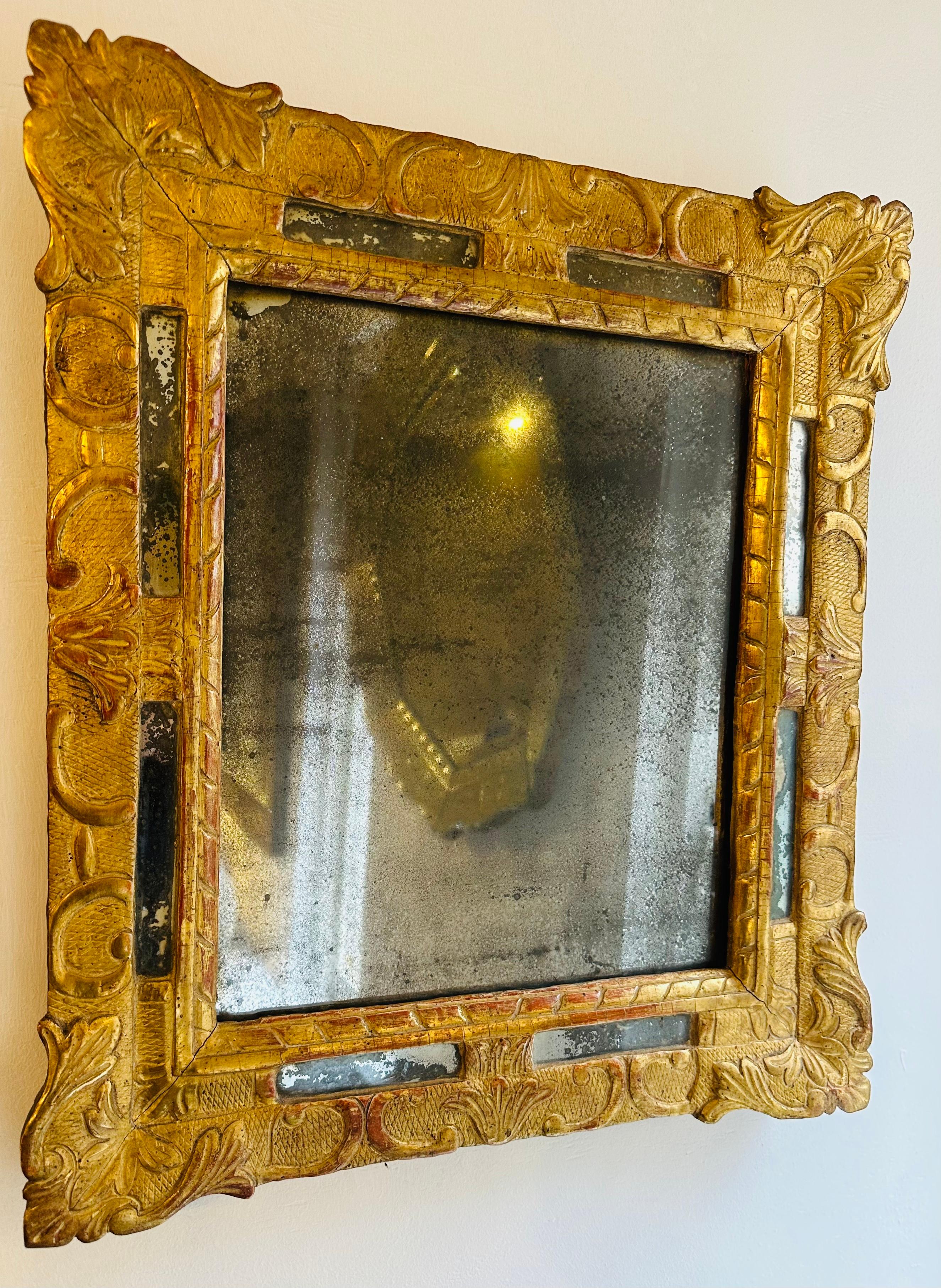 Mid-18th Century Circa 1740 French Gilt Gilded Framed Wall Mirror with Original Glass 