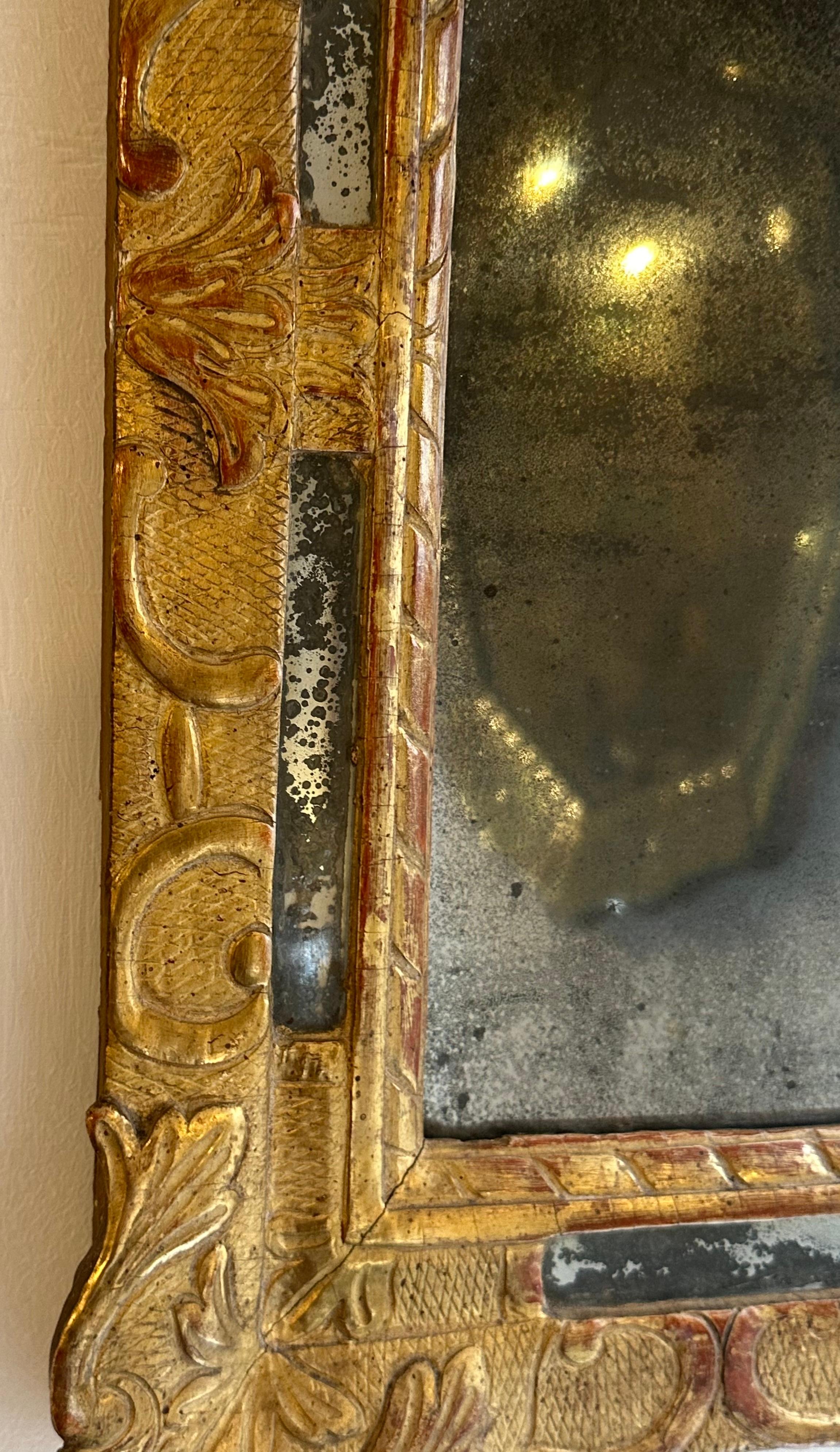 Circa 1740 French Gilt Gilded Framed Wall Mirror with Original Glass  2