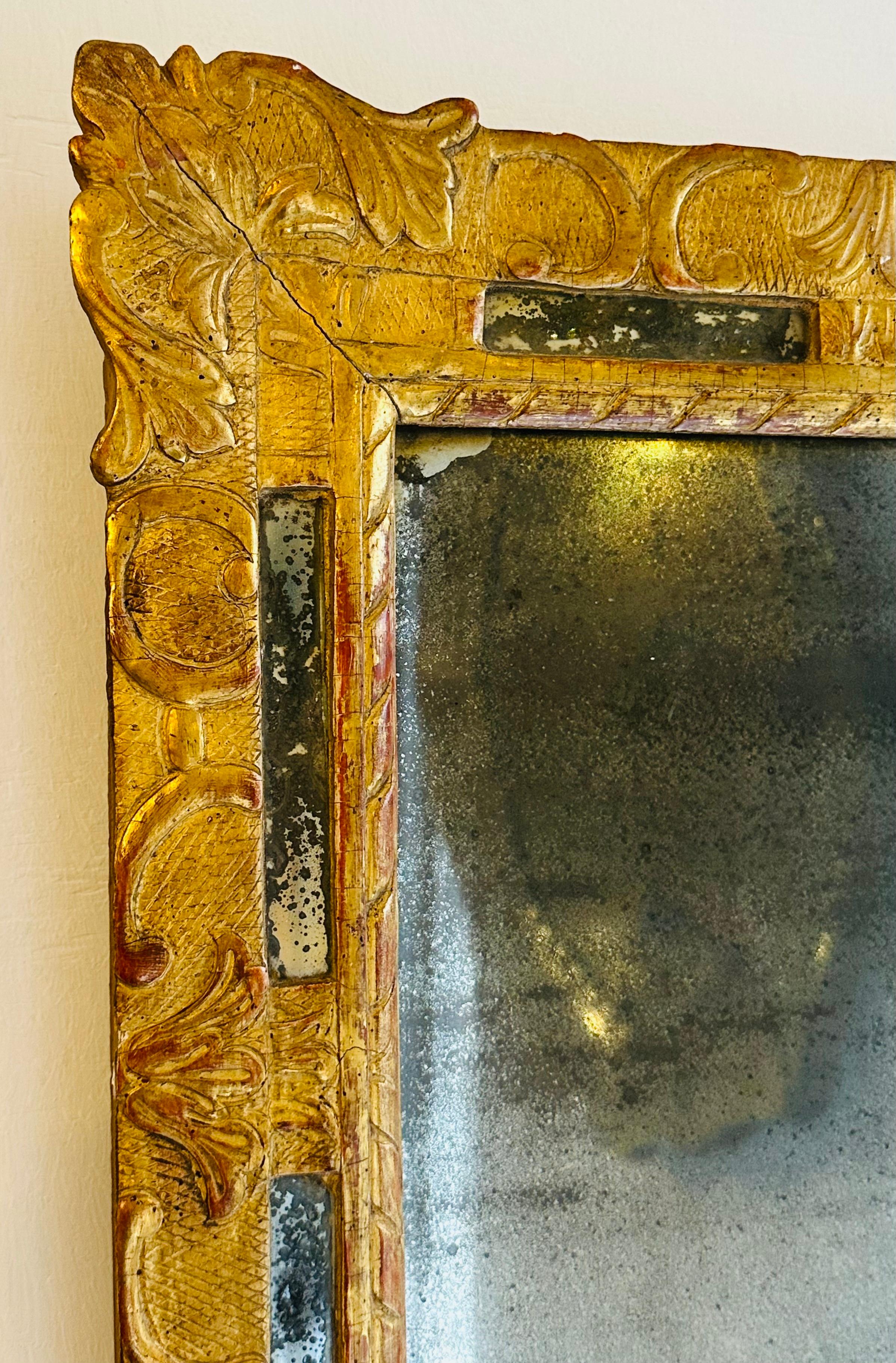 Circa 1740 French Gilt Gilded Framed Wall Mirror with Original Glass  3