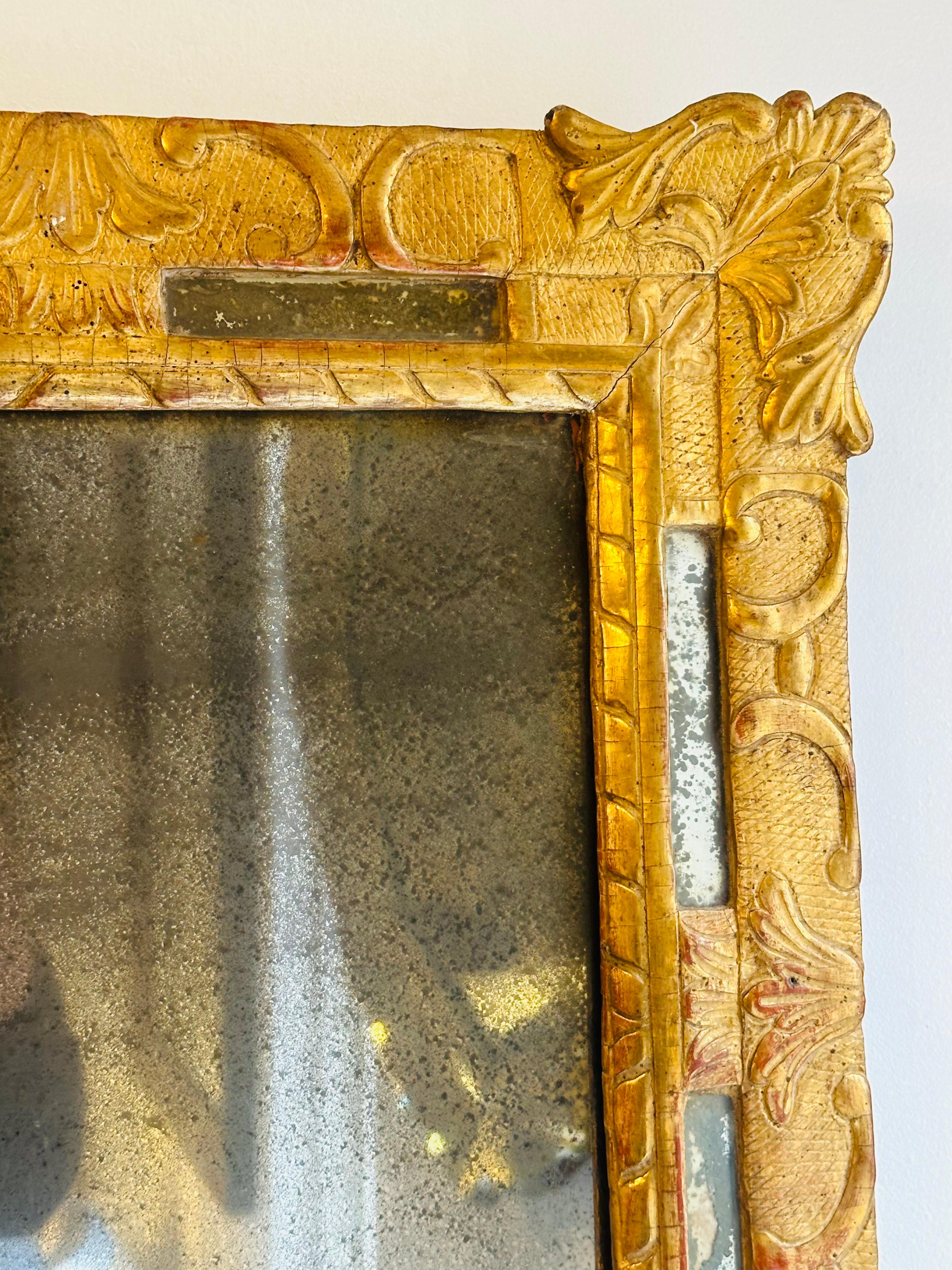Circa 1740 French Gilt Gilded Framed Wall Mirror with Original Glass  4