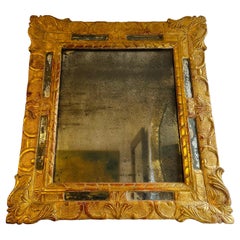 Antique Circa 1740 French Gilt Gilded Framed Wall Mirror with Original Glass 