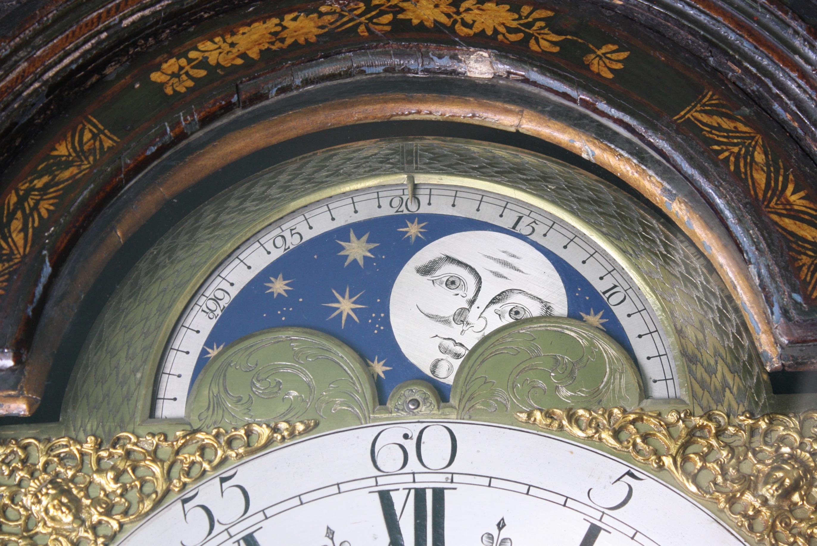 George II Thomas Haley Green Chinoiserie Long Case Clock, circa 1740 7