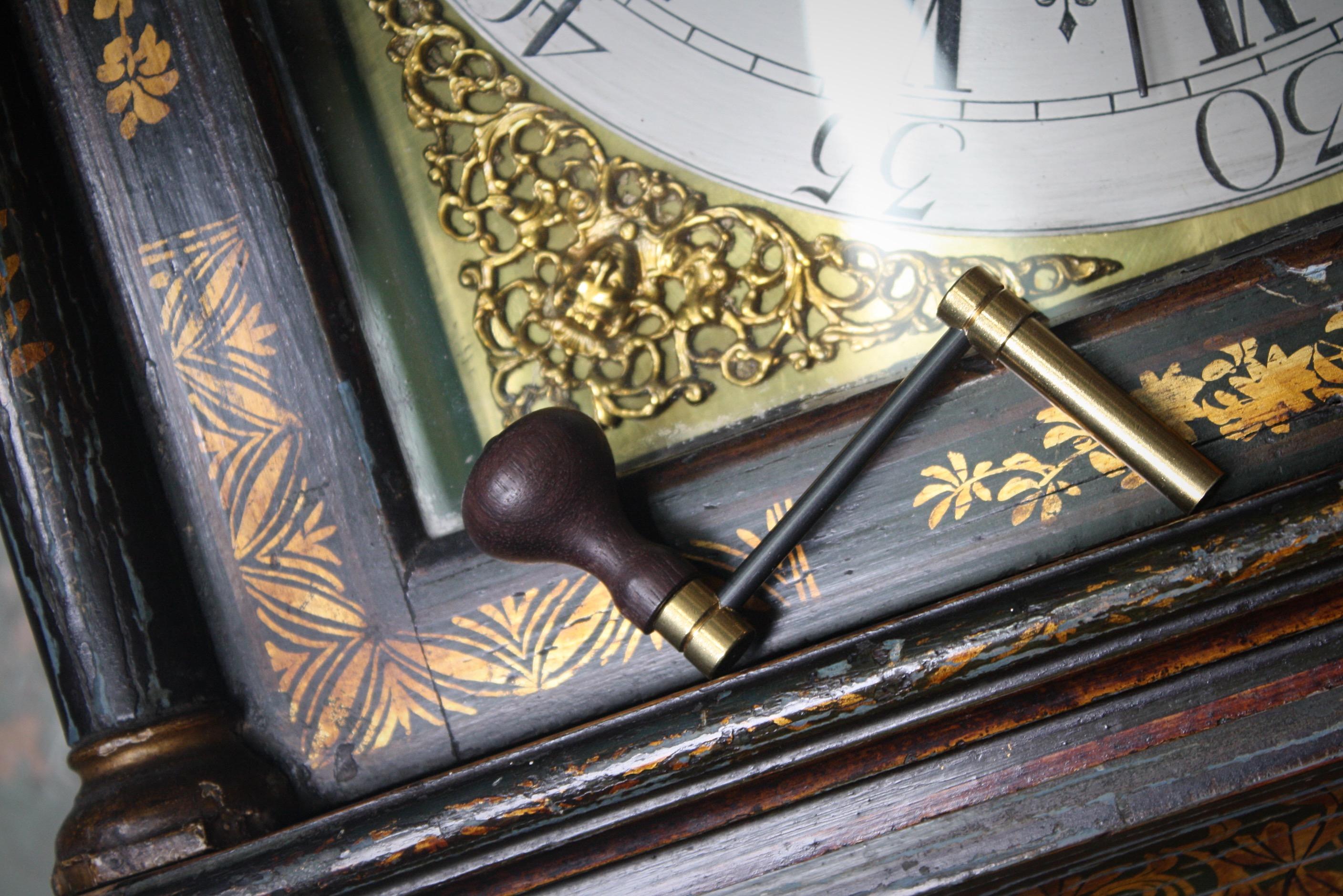 George II Thomas Haley Green Chinoiserie Long Case Clock, circa 1740 10