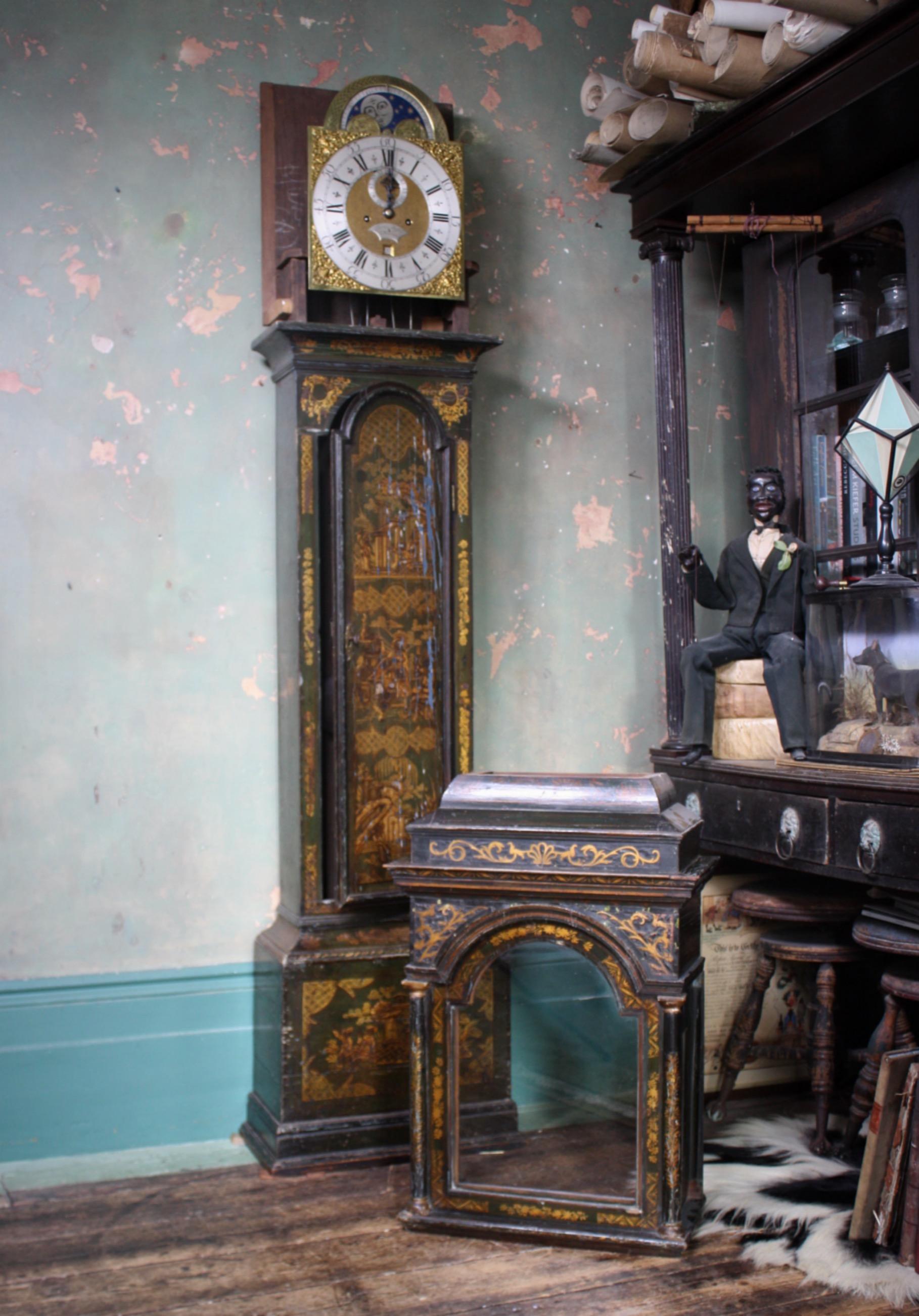 George II Thomas Haley Green Chinoiserie Long Case Clock, circa 1740 13