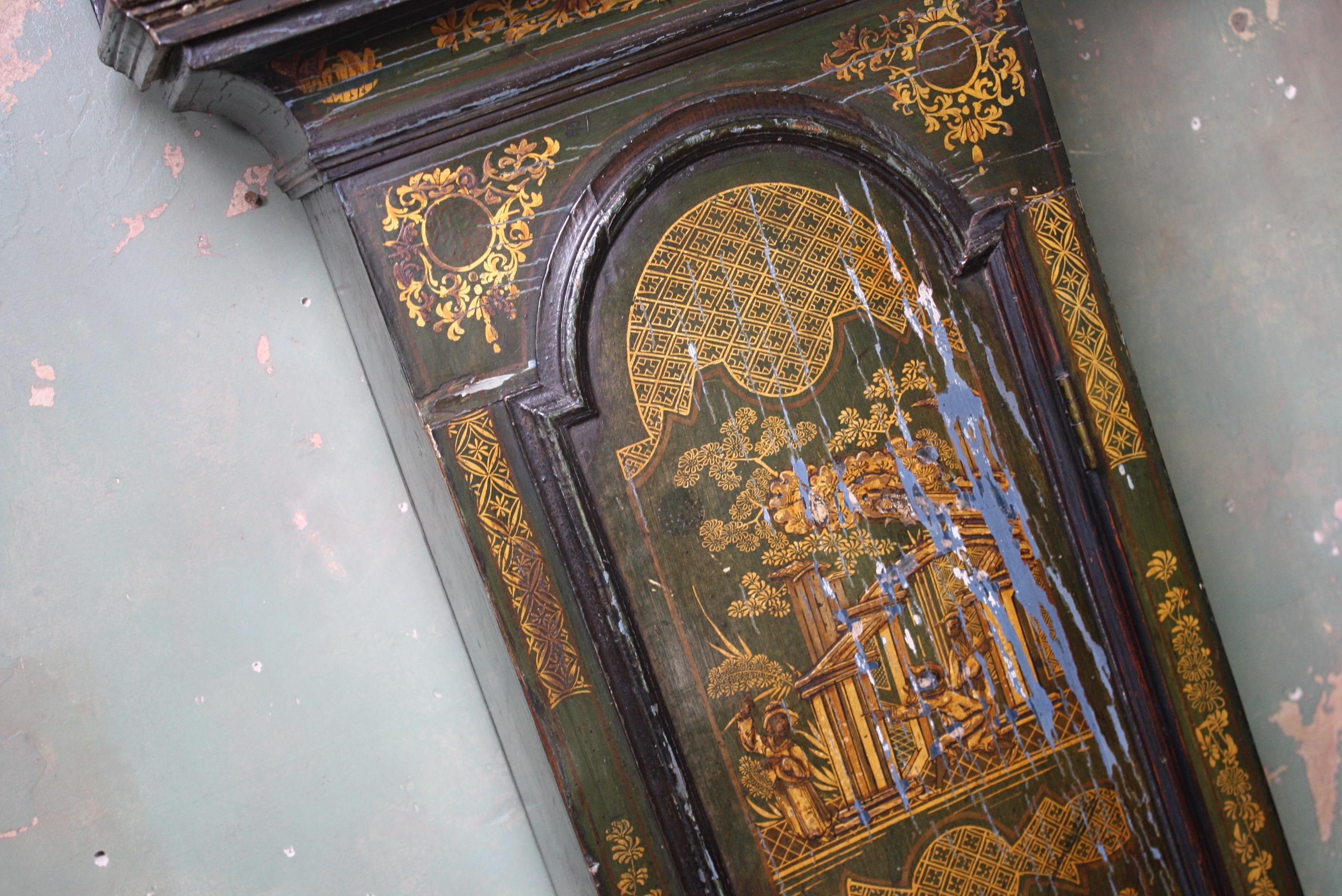 George II Thomas Haley Green Chinoiserie Long Case Clock, circa 1740 1