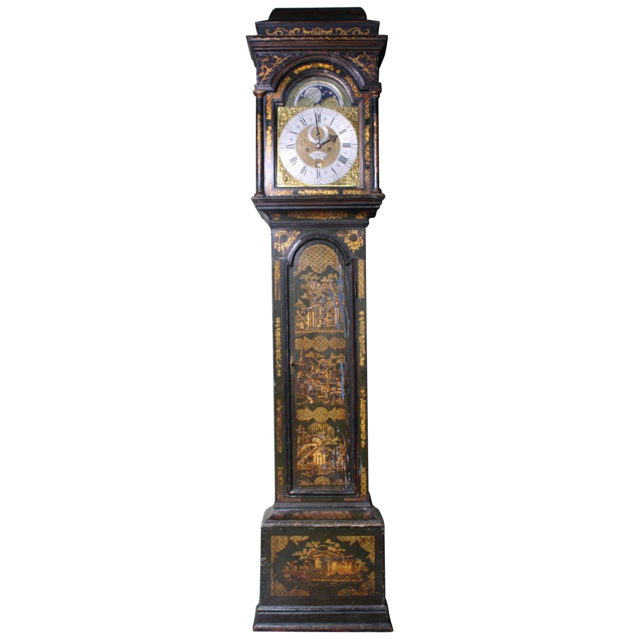 George II Thomas Haley Green Chinoiserie Long Case Clock, circa 1740