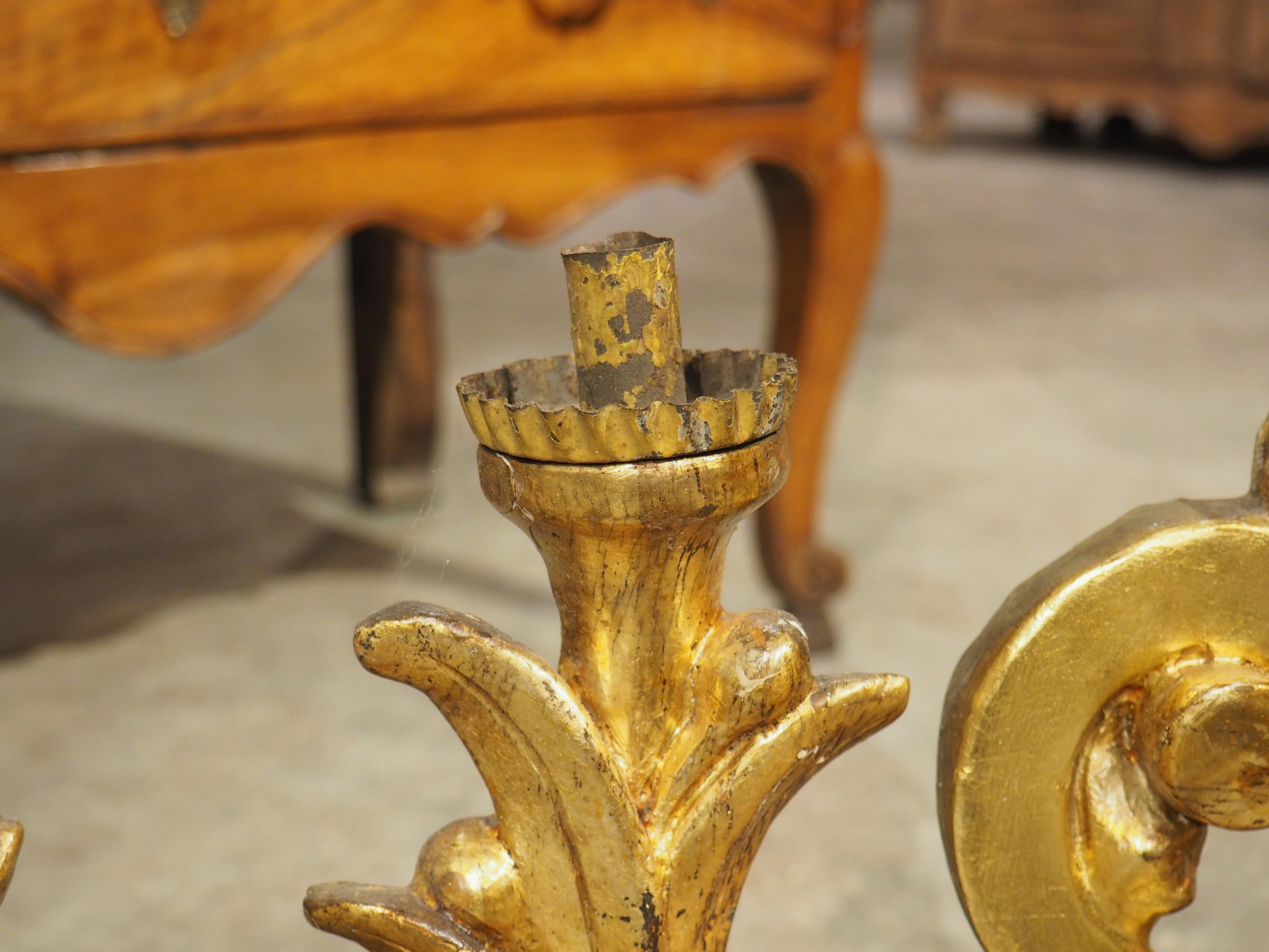 Circa 1750 Carved and Gilded Altar Candelabra from Tuscany, Italy 73 inches Long For Sale 3