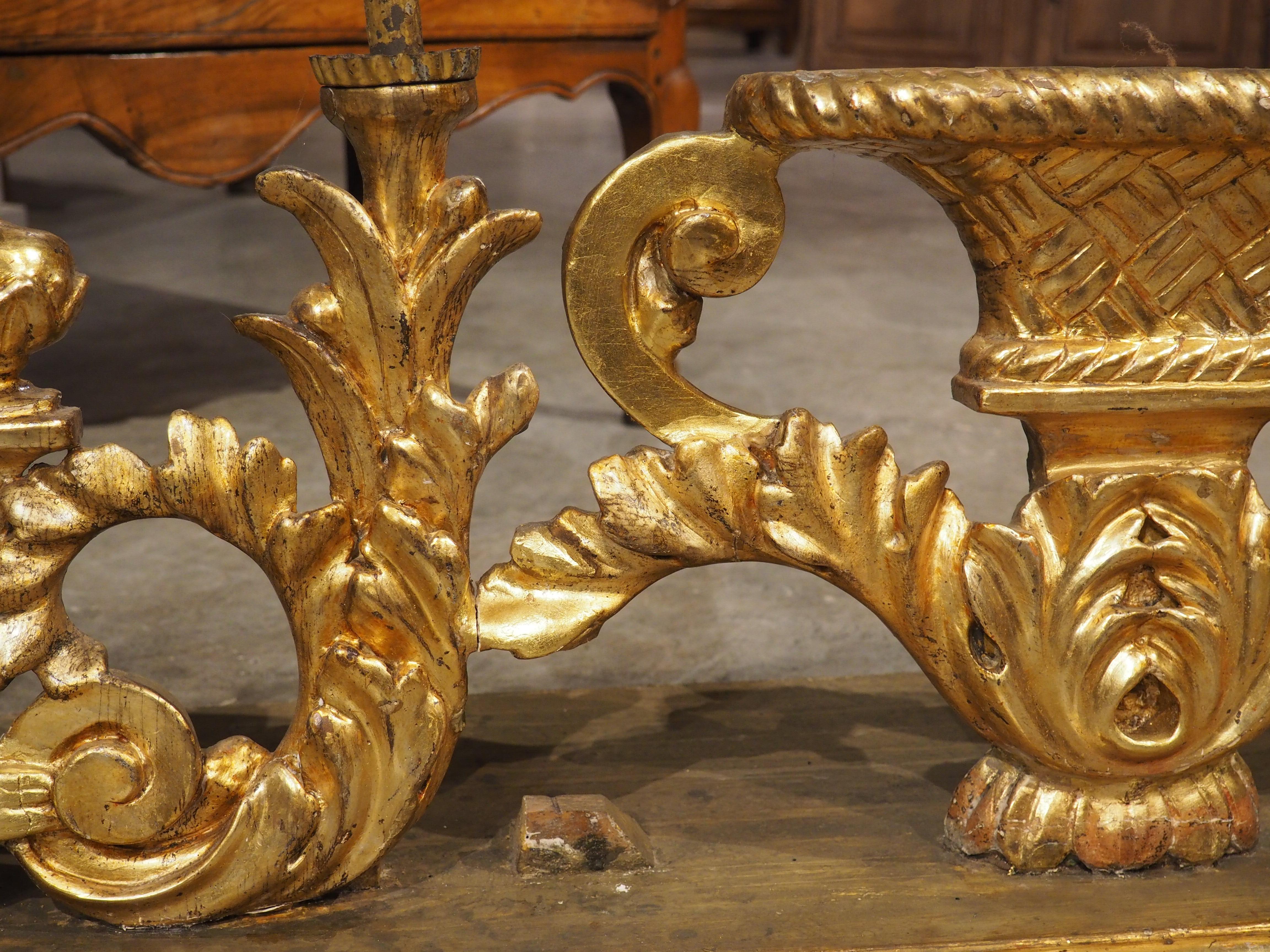 Circa 1750 Carved and Gilded Altar Candelabra from Tuscany, Italy 73 inches Long For Sale 6