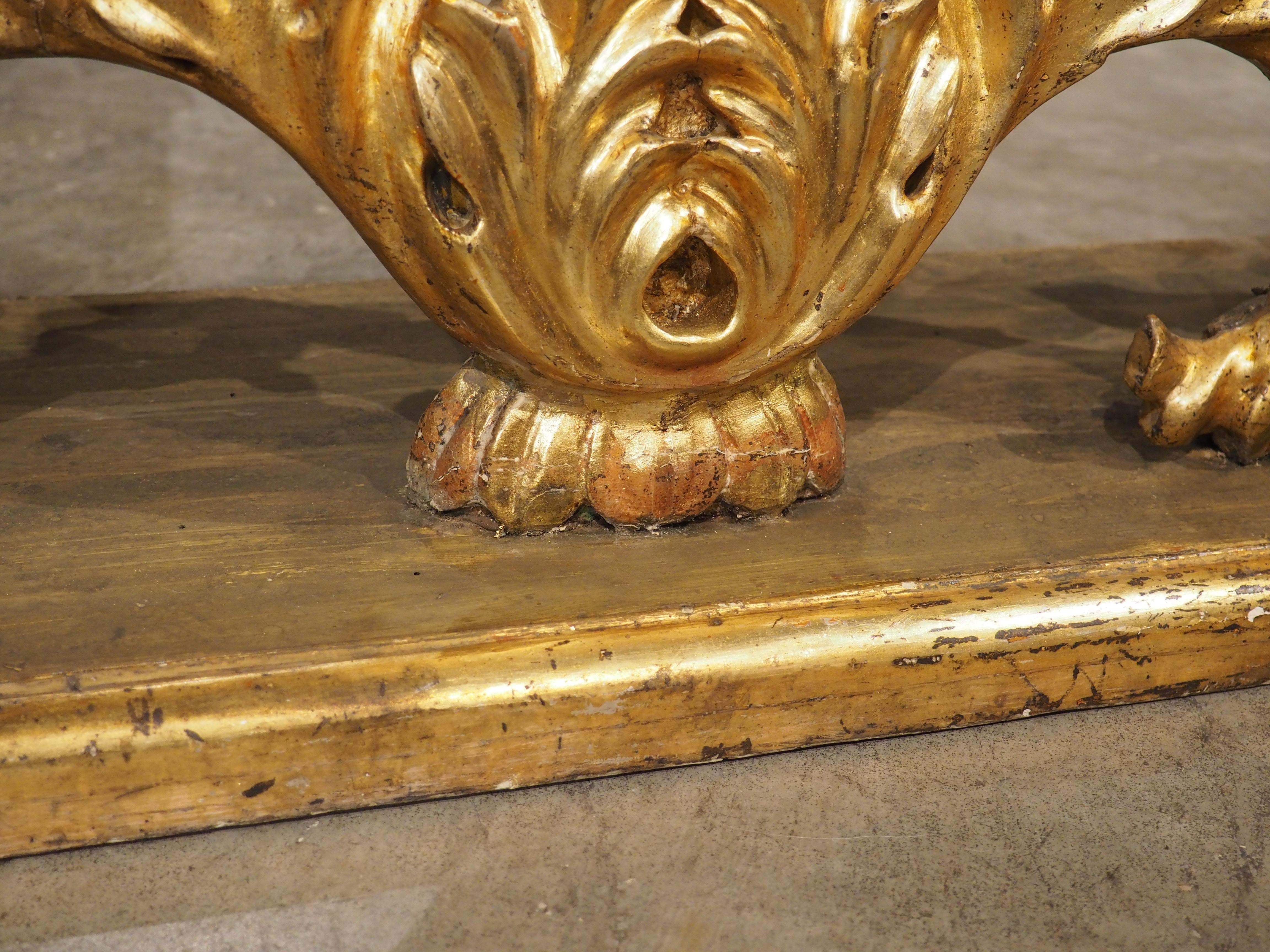 Circa 1750 Carved and Gilded Altar Candelabra from Tuscany, Italy 73 inches Long For Sale 7