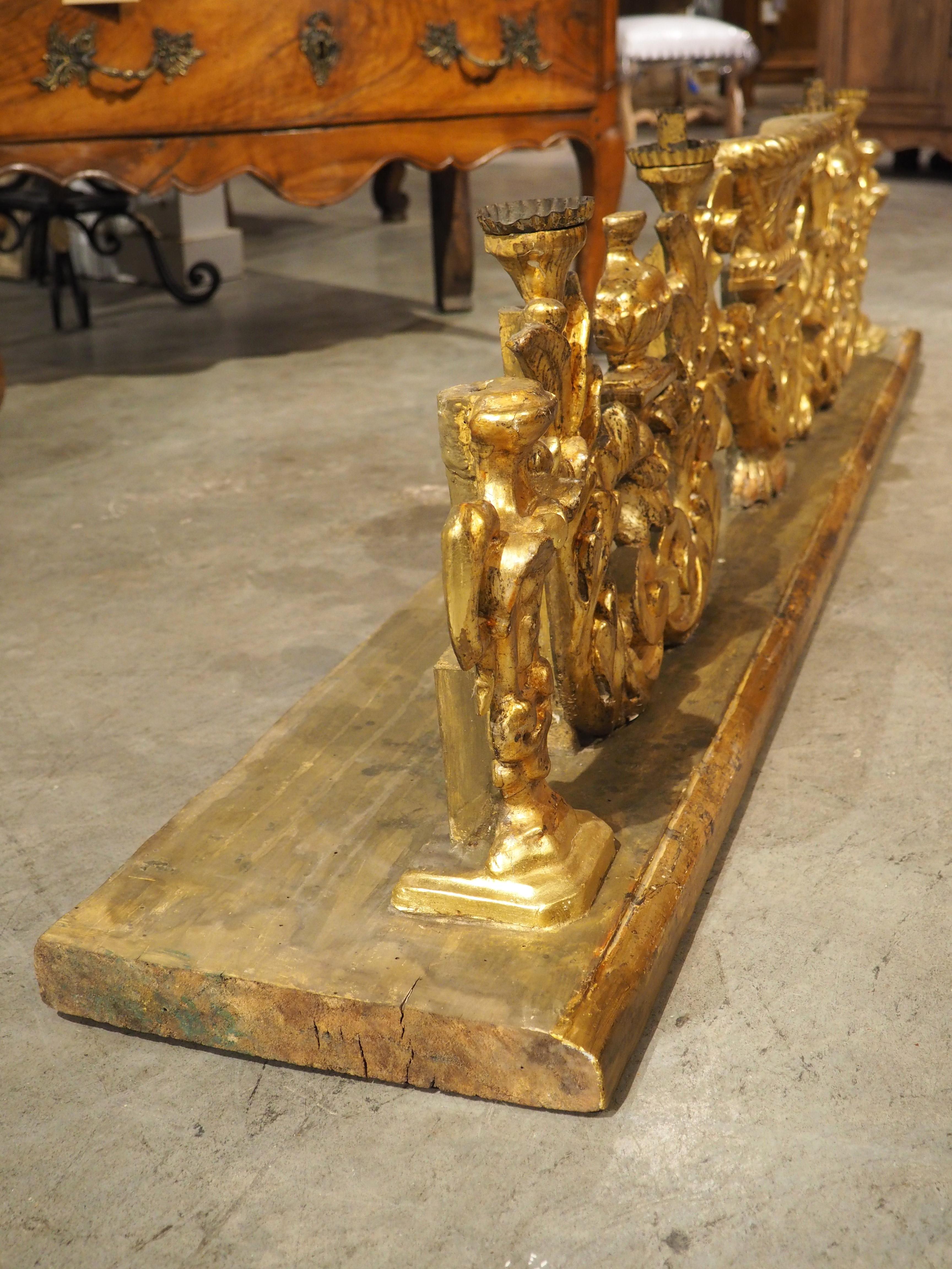 Circa 1750 Carved and Gilded Altar Candelabra from Tuscany, Italy 73 inches Long For Sale 11