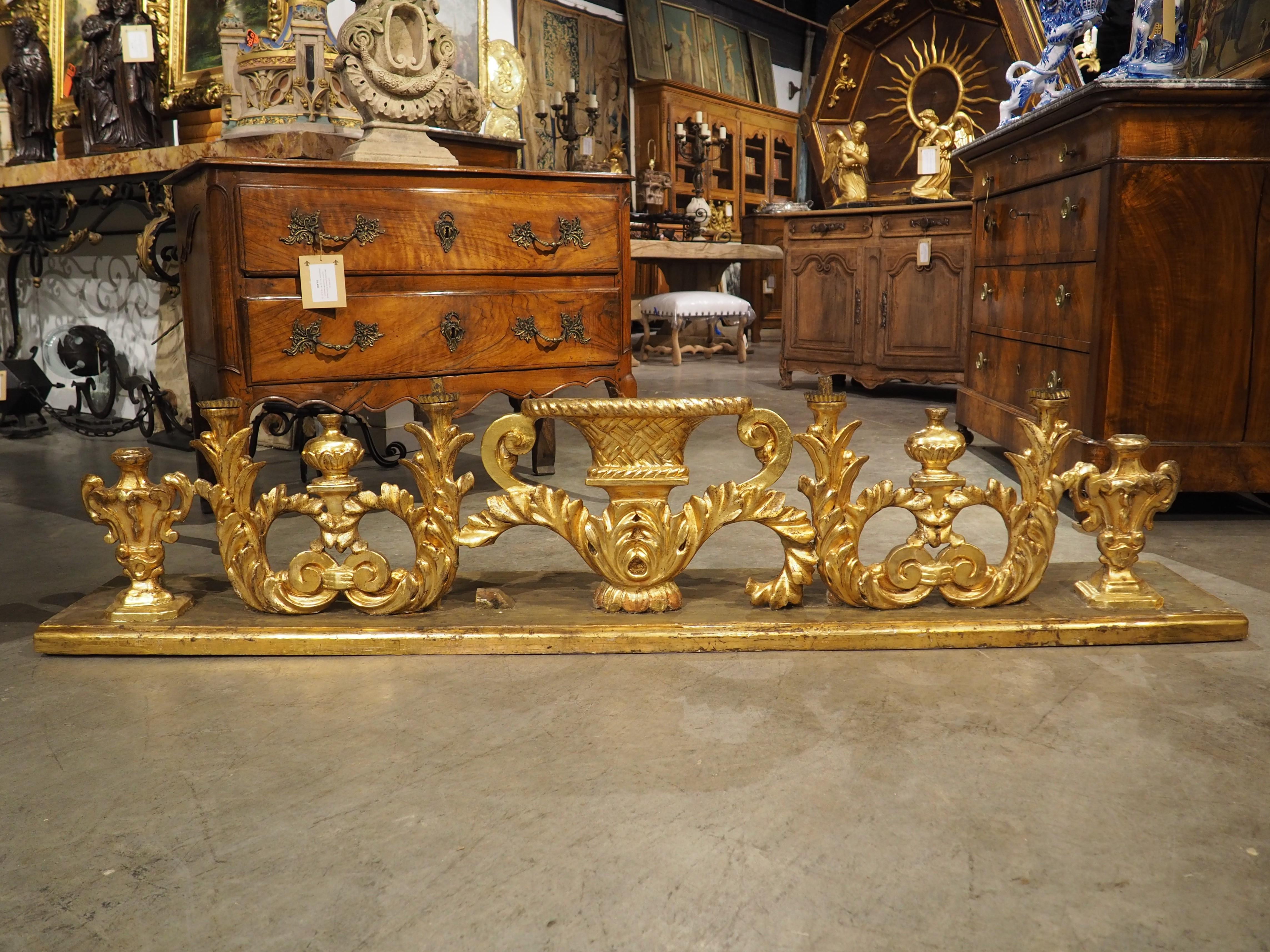 Circa 1750 Carved and Gilded Altar Candelabra from Tuscany, Italy 73 inches Long For Sale 12