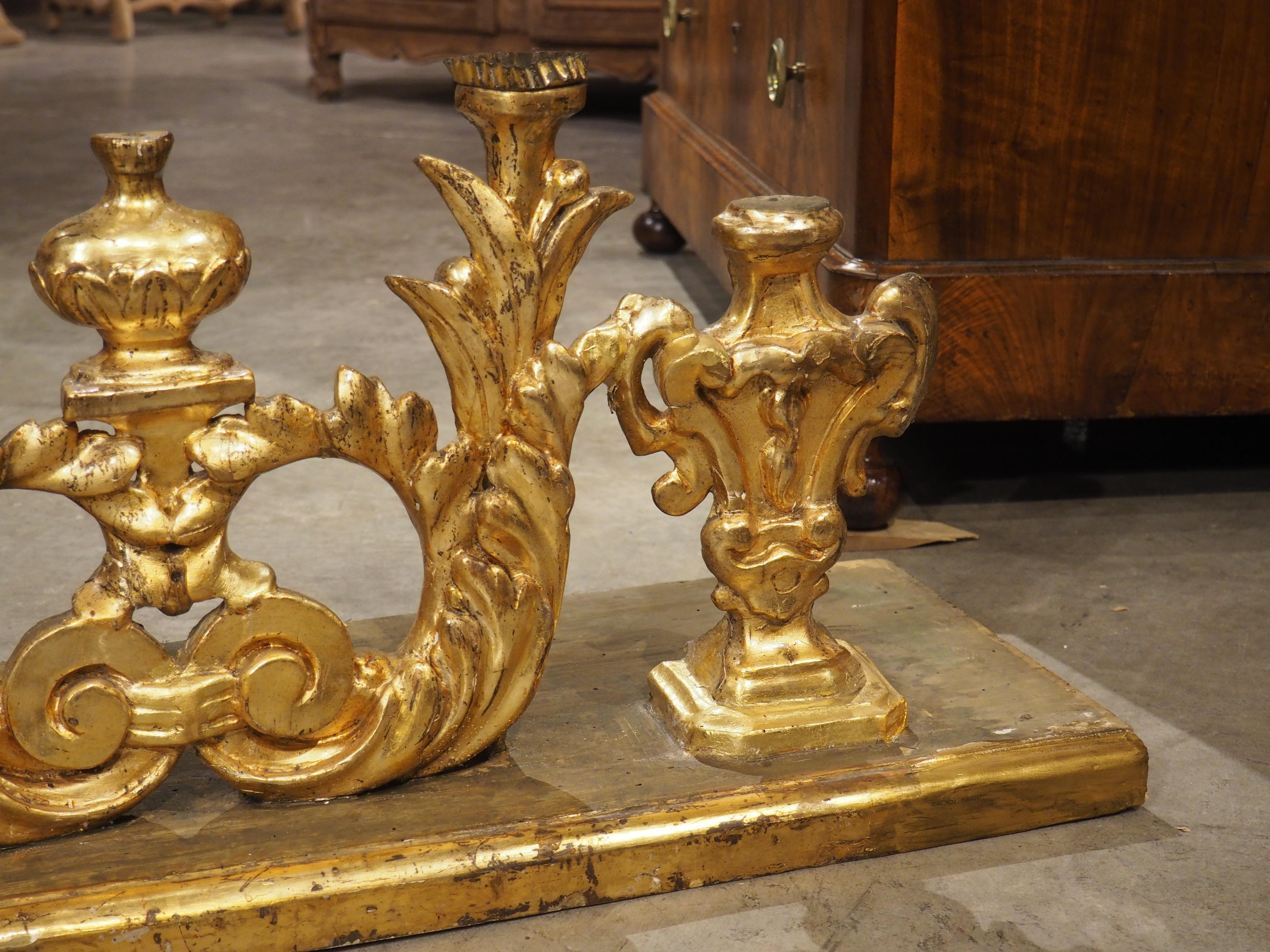 Circa 1750 Carved and Gilded Altar Candelabra from Tuscany, Italy 73 inches Long For Sale 1