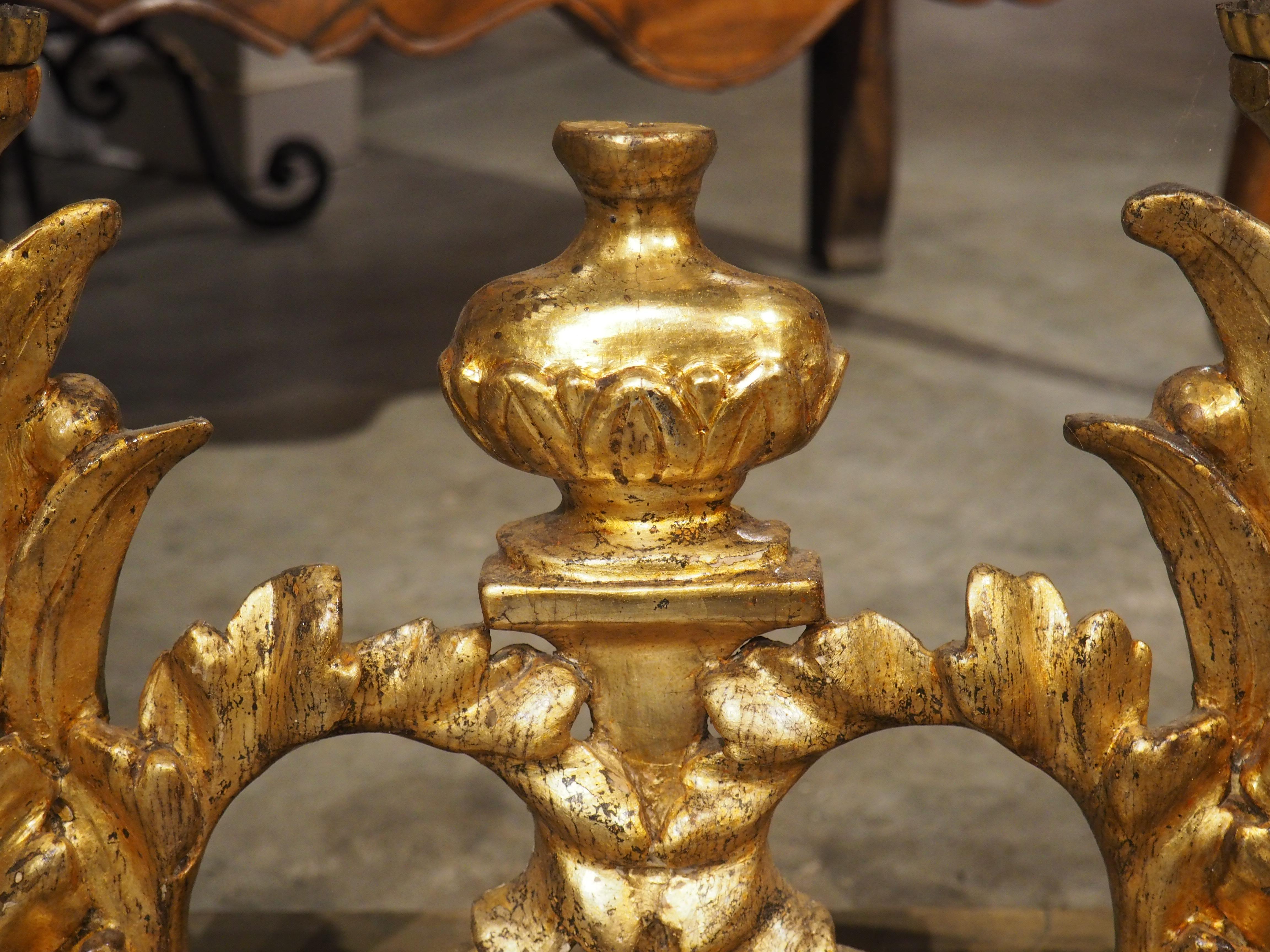 Circa 1750 Carved and Gilded Altar Candelabra from Tuscany, Italy 73 inches Long For Sale 2