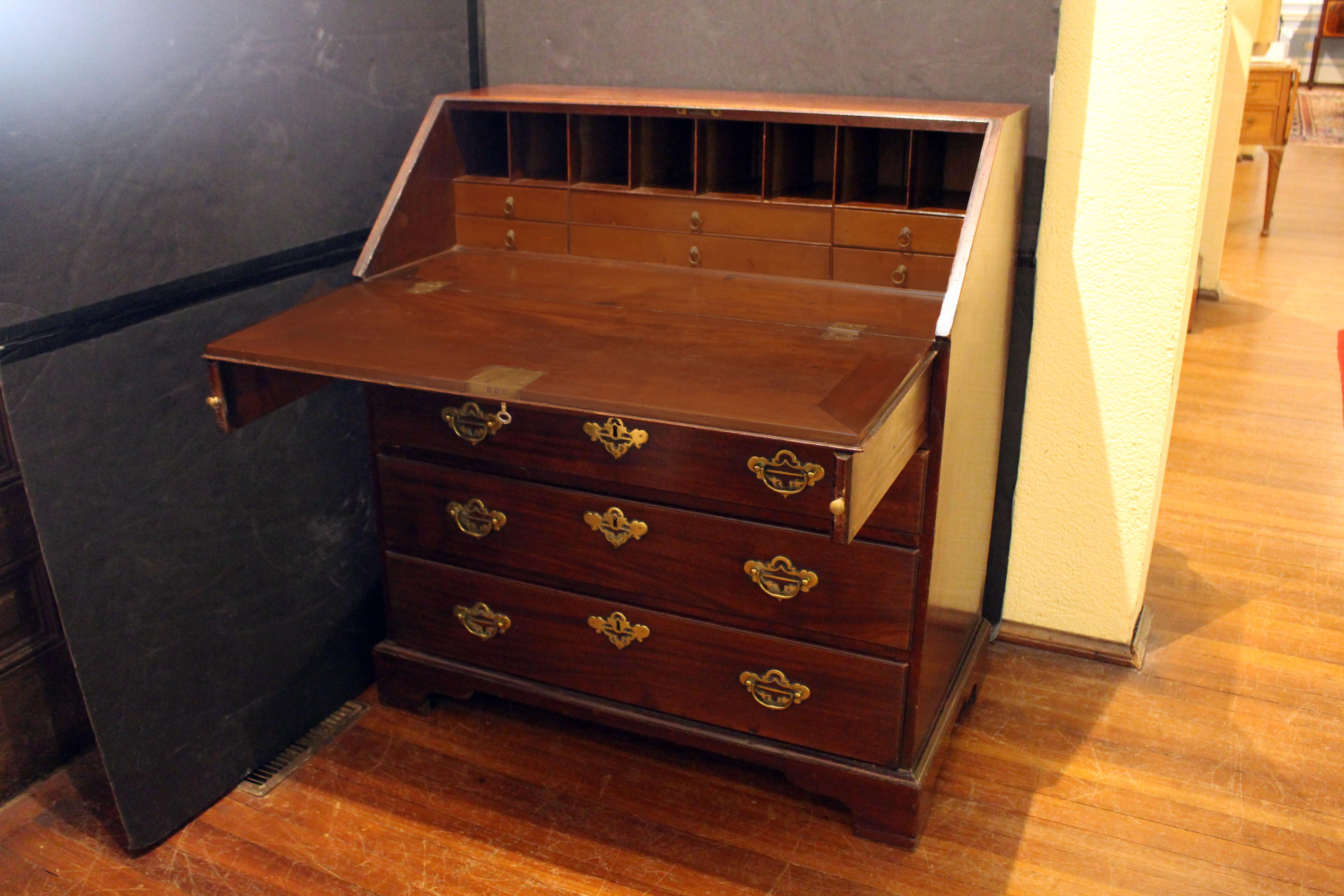 English Circa 1750 Early George III Period Slant Front Bureau Desk For Sale