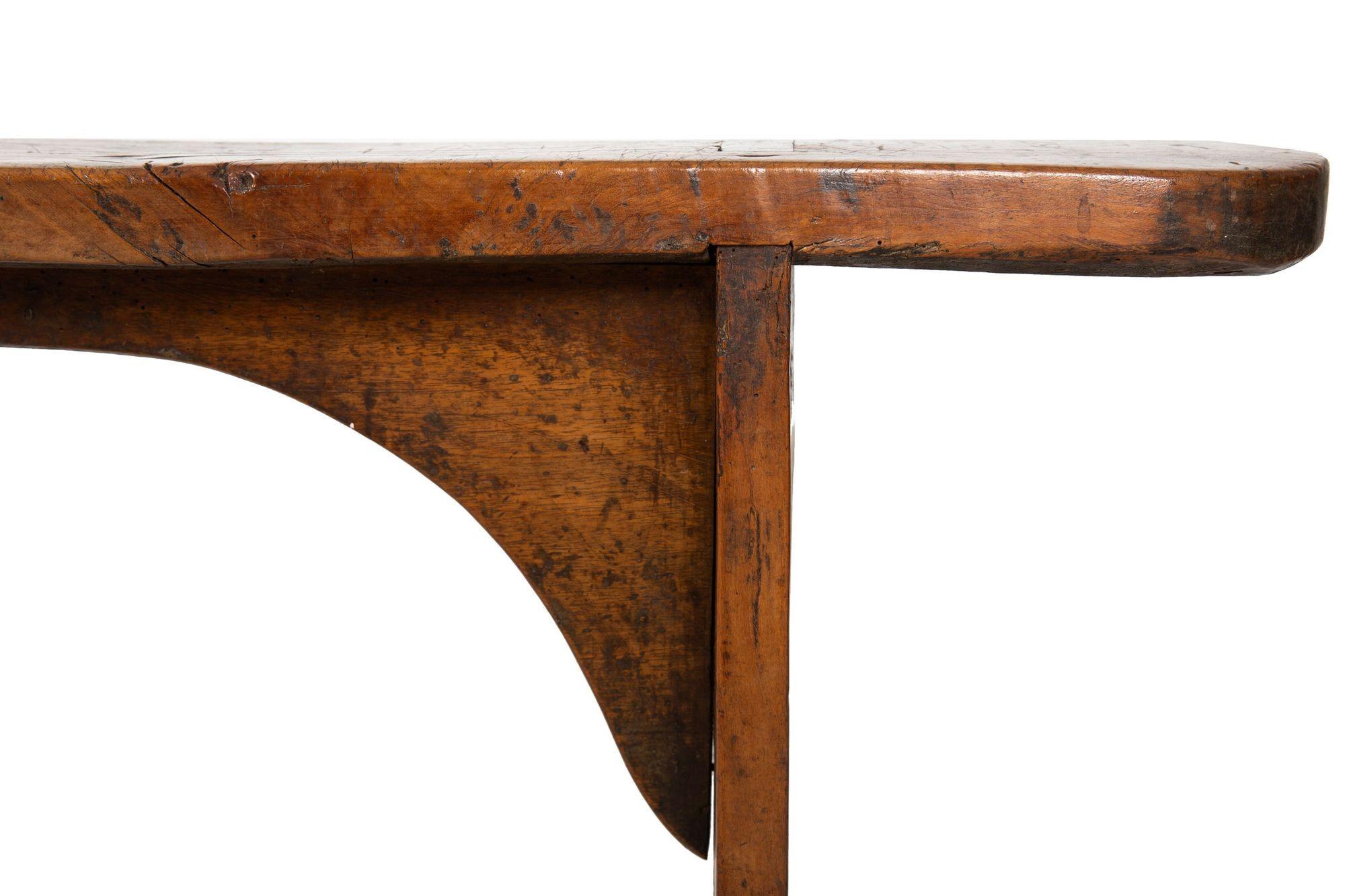 circa 1750 English Georgian Patinated and Worn Elm Trestle Bench For Sale 6