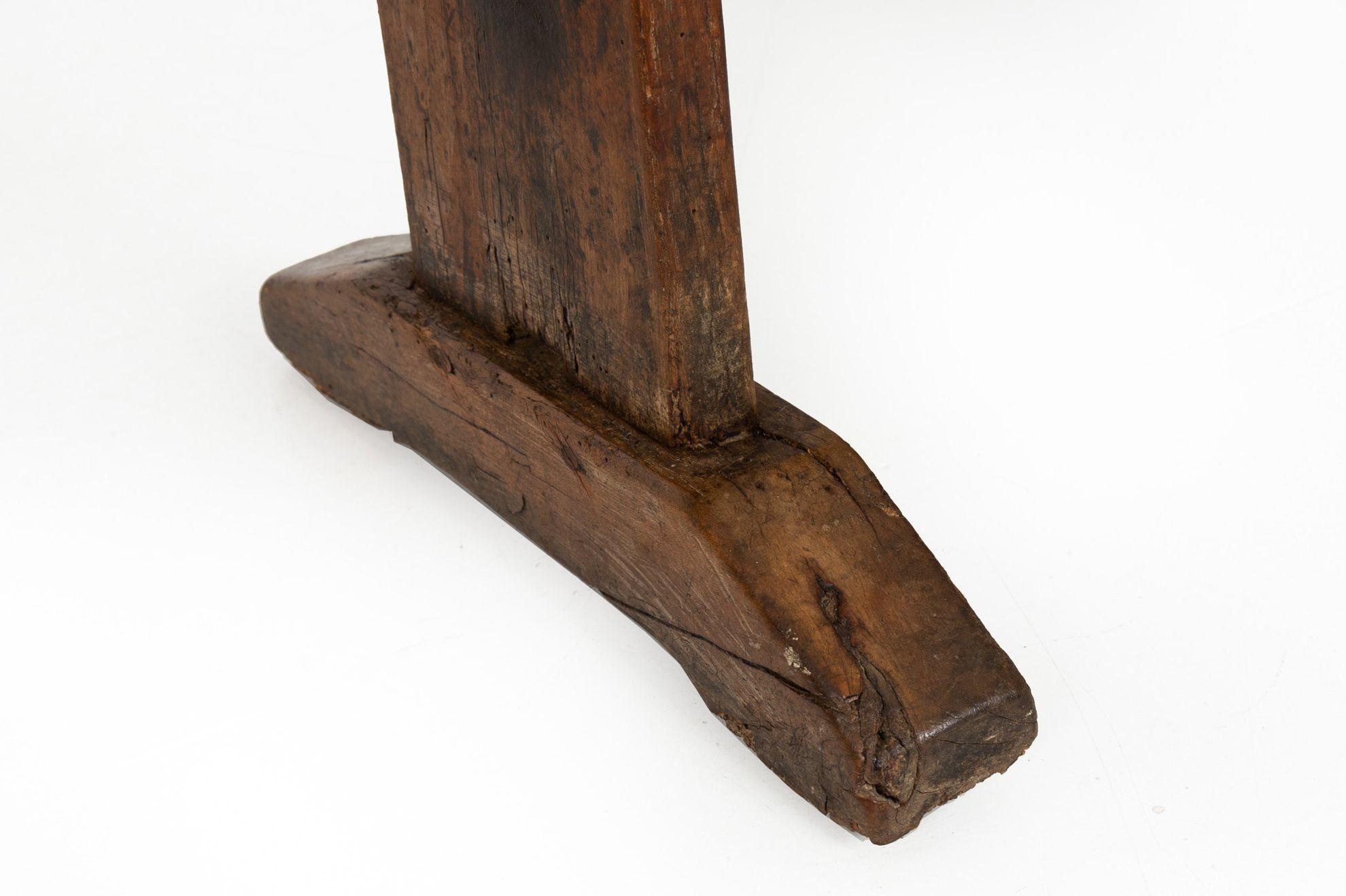 circa 1750 English Georgian Patinated and Worn Elm Trestle Bench For Sale 7