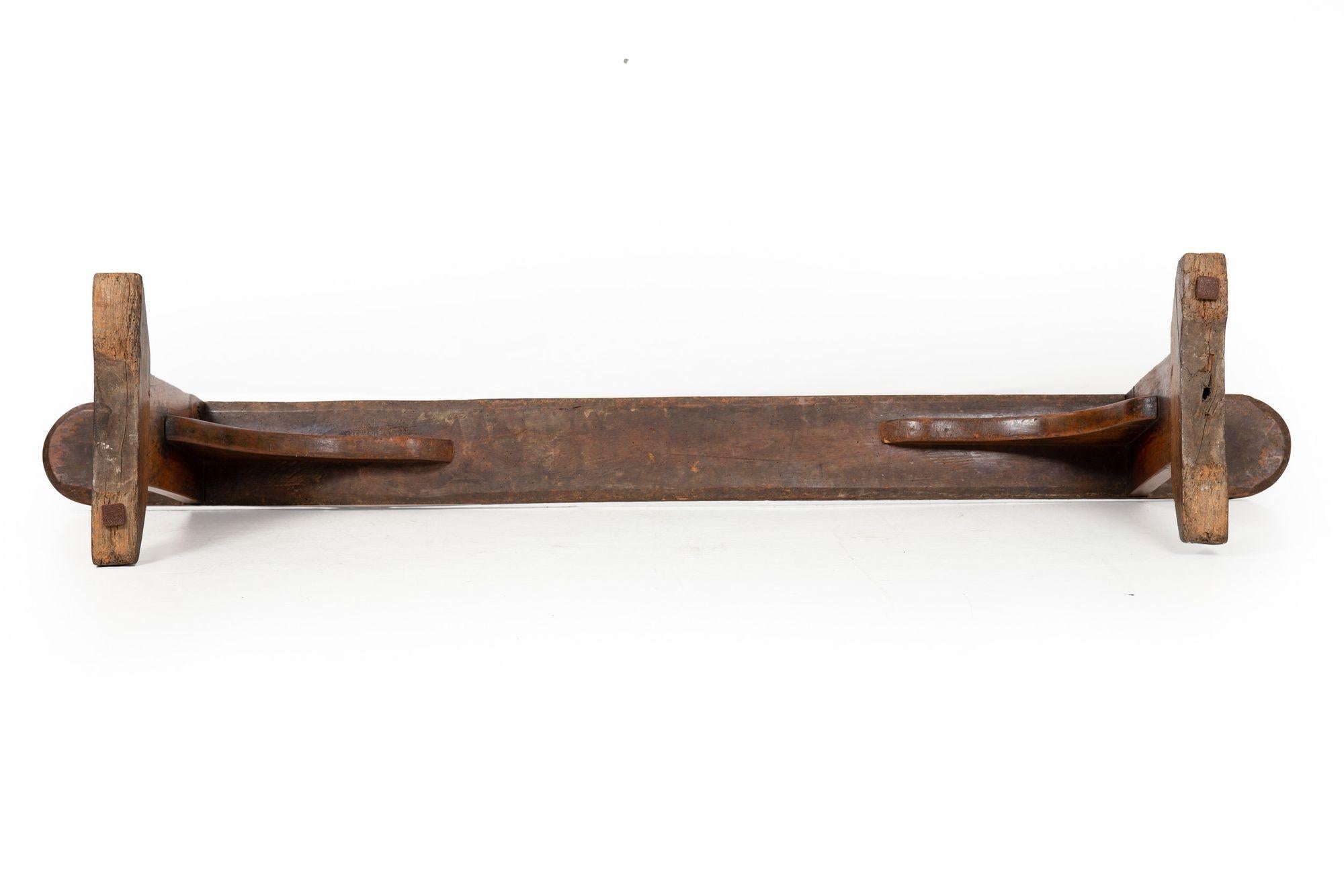 circa 1750 English Georgian Patinated and Worn Elm Trestle Bench For Sale 11