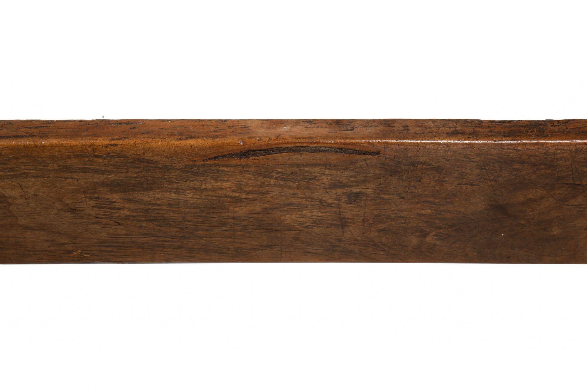 circa 1750 English Georgian Patinated and Worn Elm Trestle Bench For Sale 14