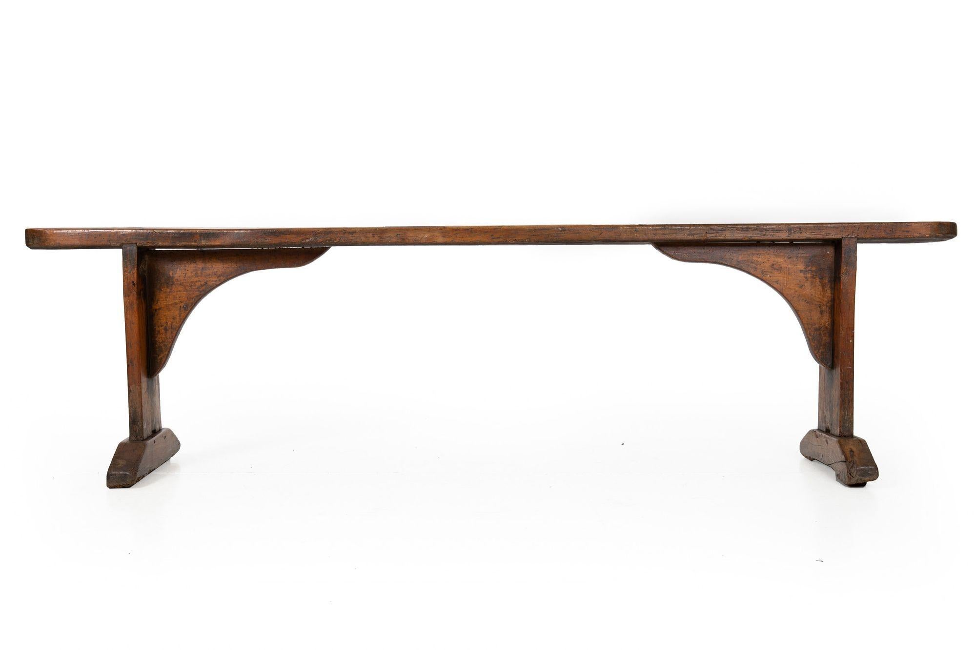 circa 1750 English Georgian Patinated and Worn Elm Trestle Bench In Good Condition For Sale In Shippensburg, PA