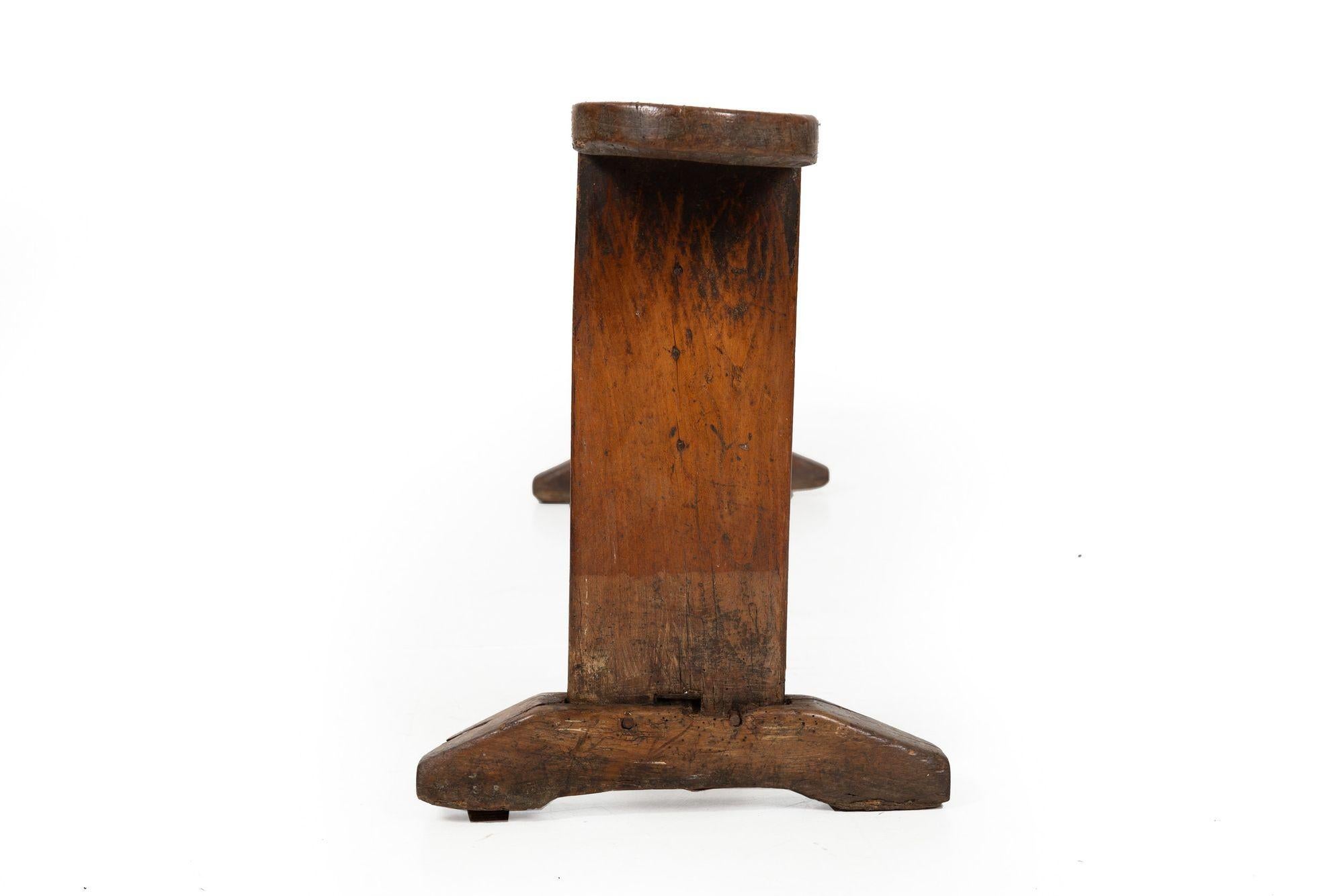 18th Century and Earlier circa 1750 English Georgian Patinated and Worn Elm Trestle Bench For Sale
