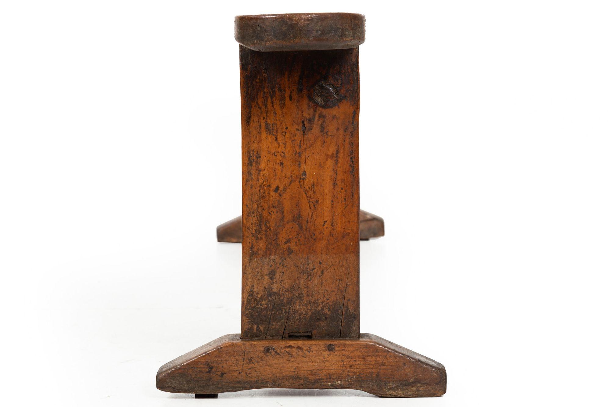 circa 1750 English Georgian Patinated and Worn Elm Trestle Bench For Sale 1