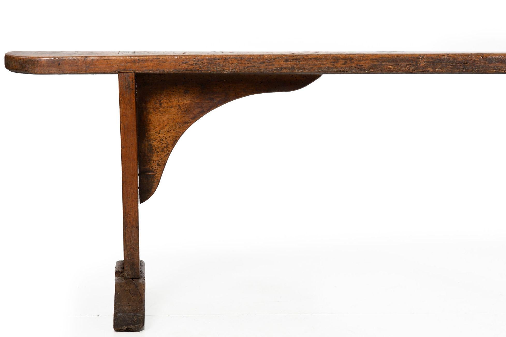 circa 1750 English Georgian Patinated and Worn Elm Trestle Bench For Sale 2