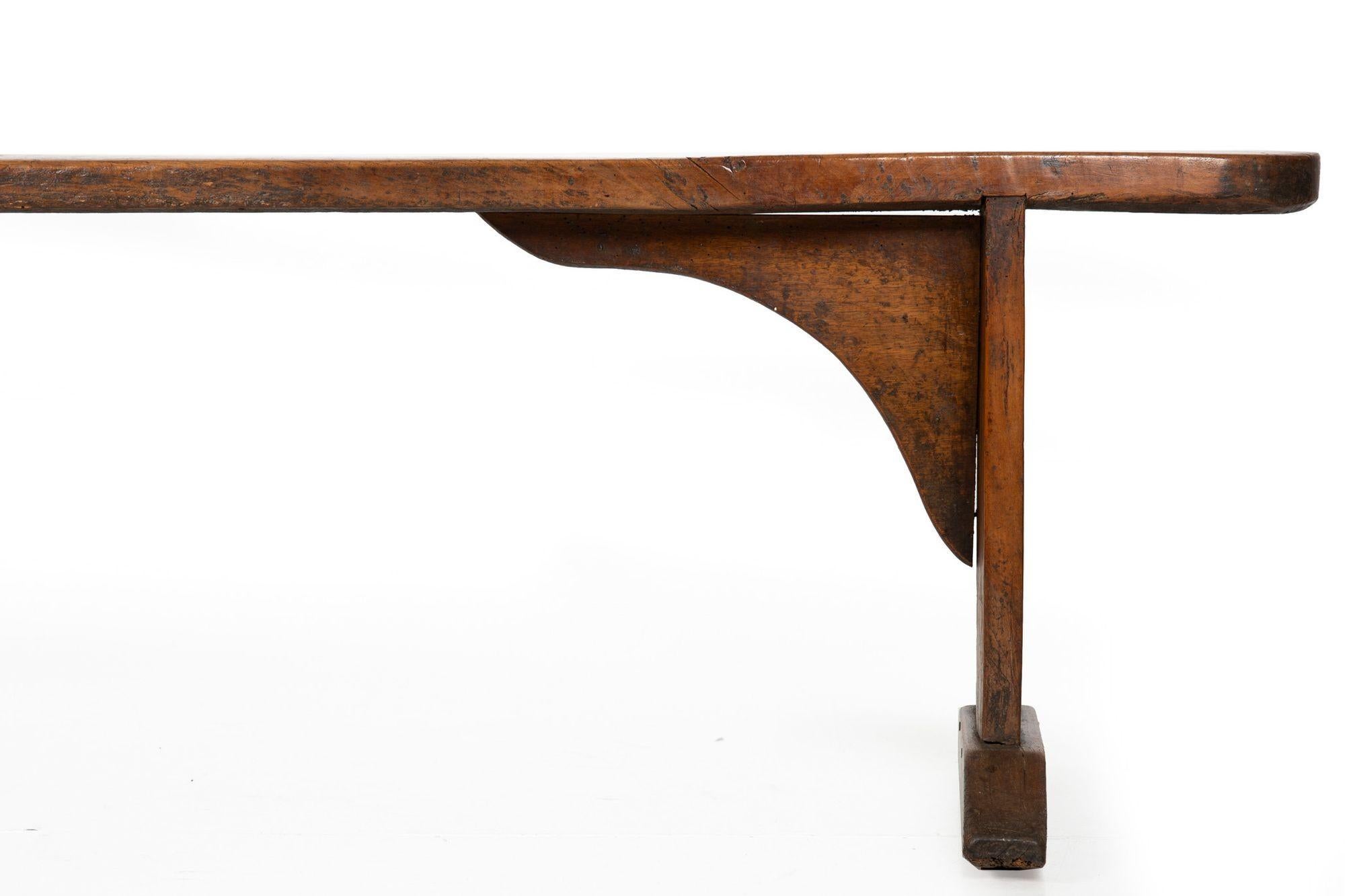 circa 1750 English Georgian Patinated and Worn Elm Trestle Bench For Sale 3