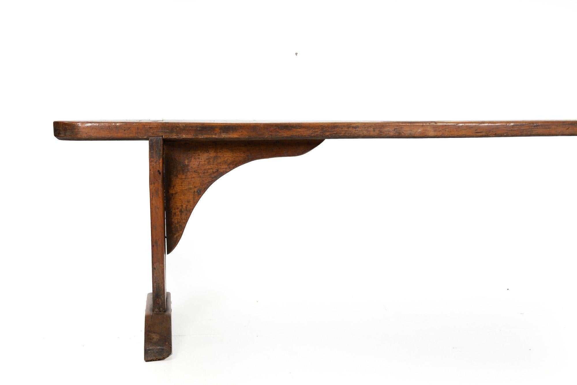 circa 1750 English Georgian Patinated and Worn Elm Trestle Bench For Sale 4