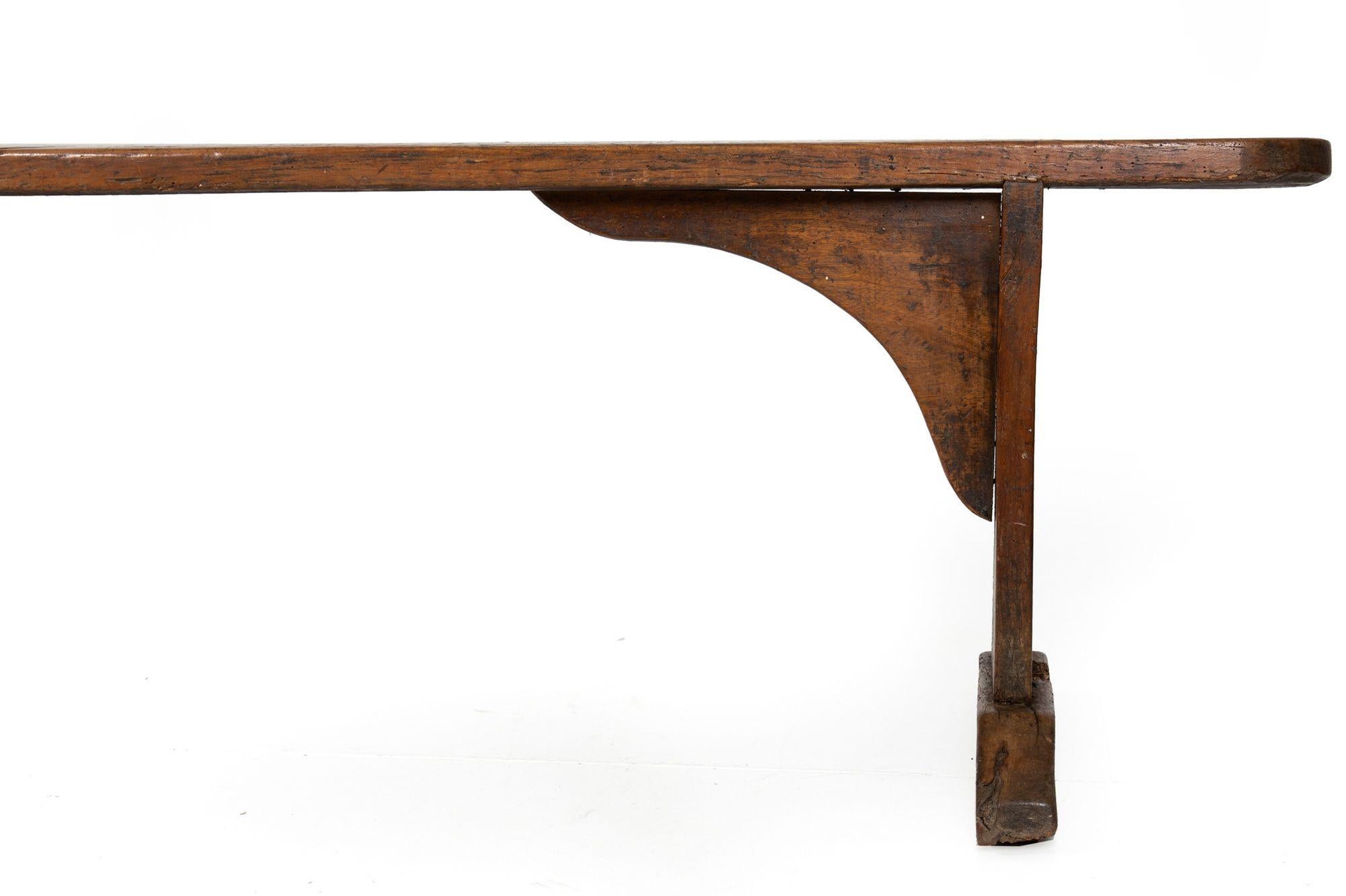 circa 1750 English Georgian Patinated and Worn Elm Trestle Bench For Sale 5