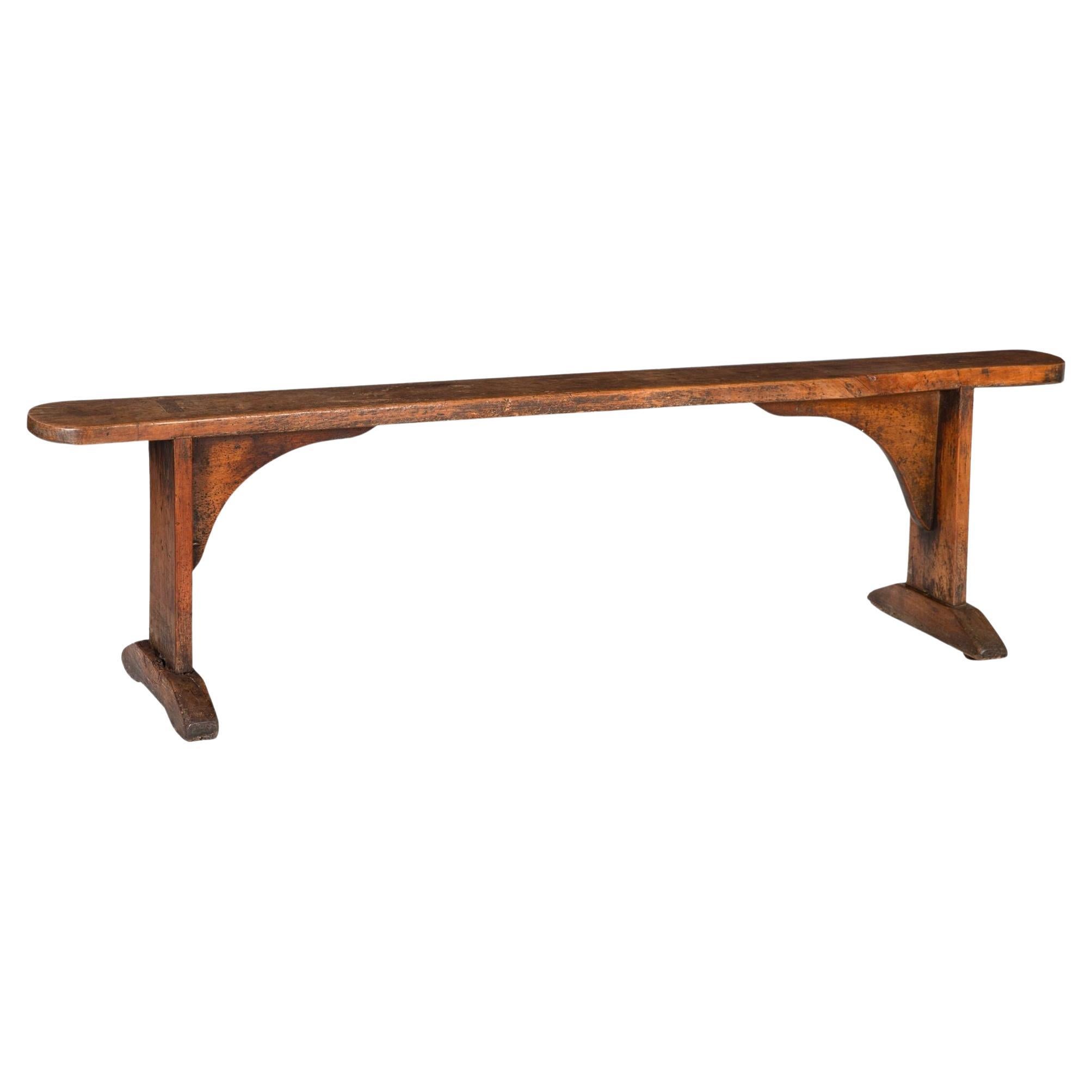 circa 1750 English Georgian Patinated and Worn Elm Trestle Bench For Sale