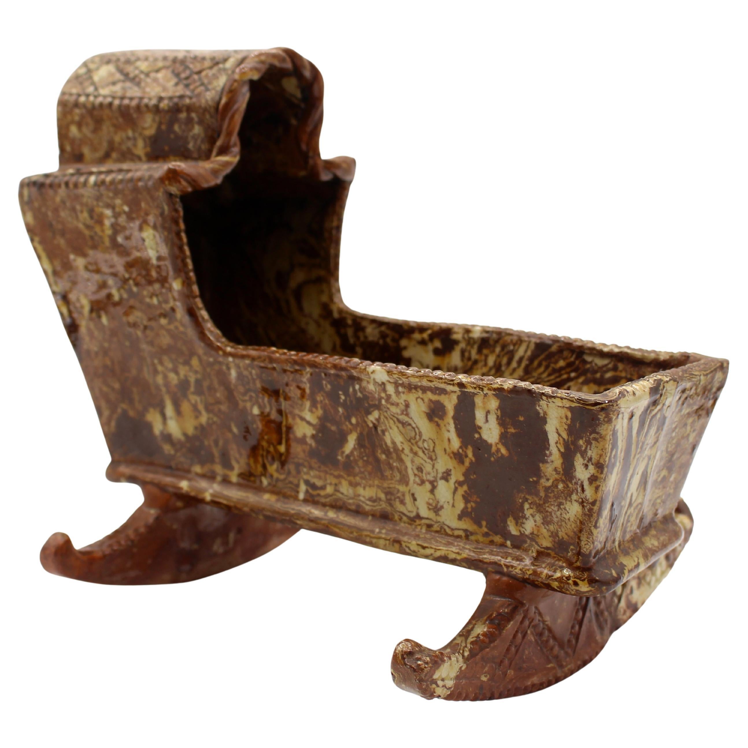 Circa 1750 English Miniature Pottery Cradle For Sale