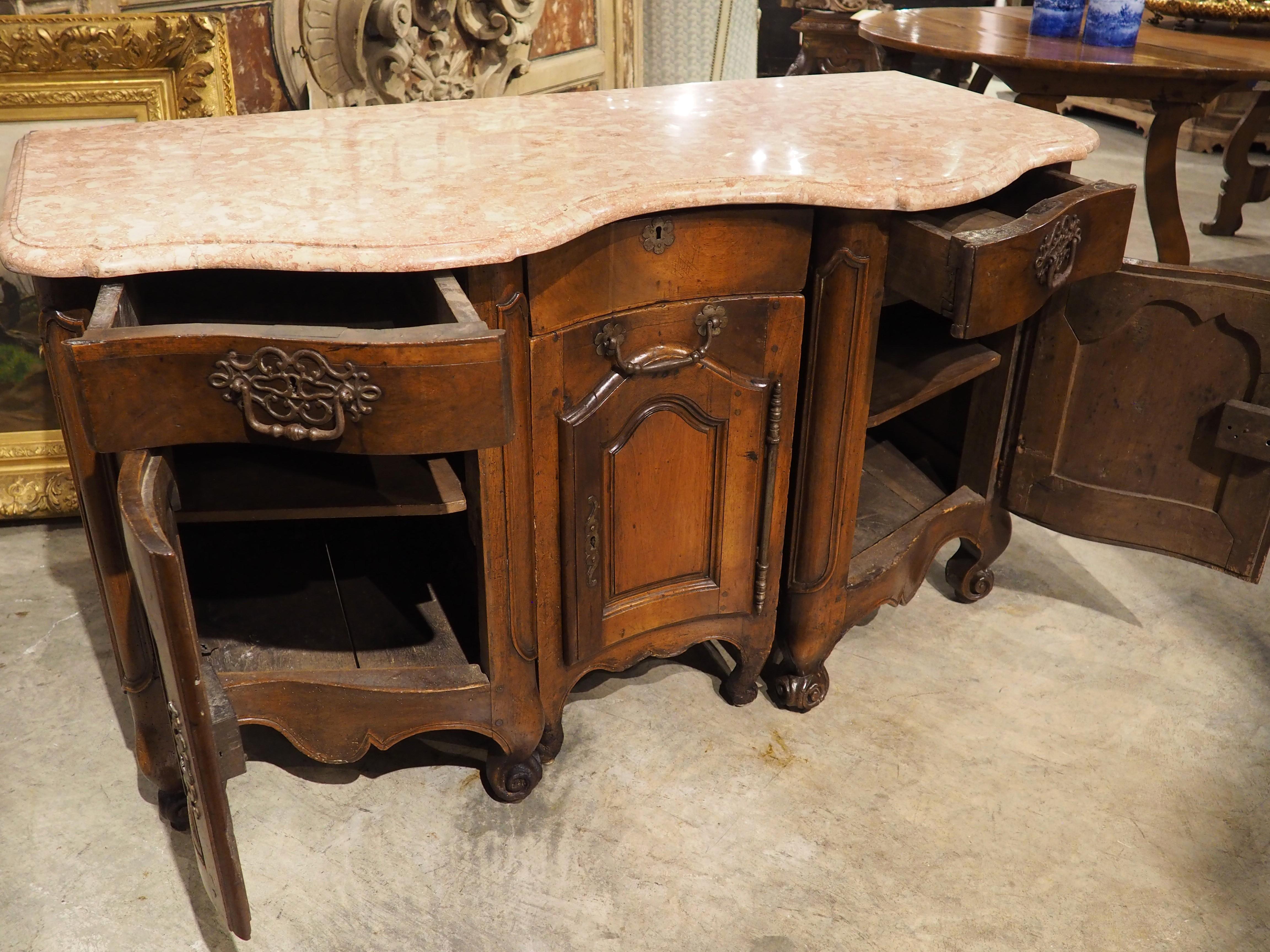 Circa 1750 French Louis XV Period Walnut and Marble Bureau or Petit Buffet For Sale 5