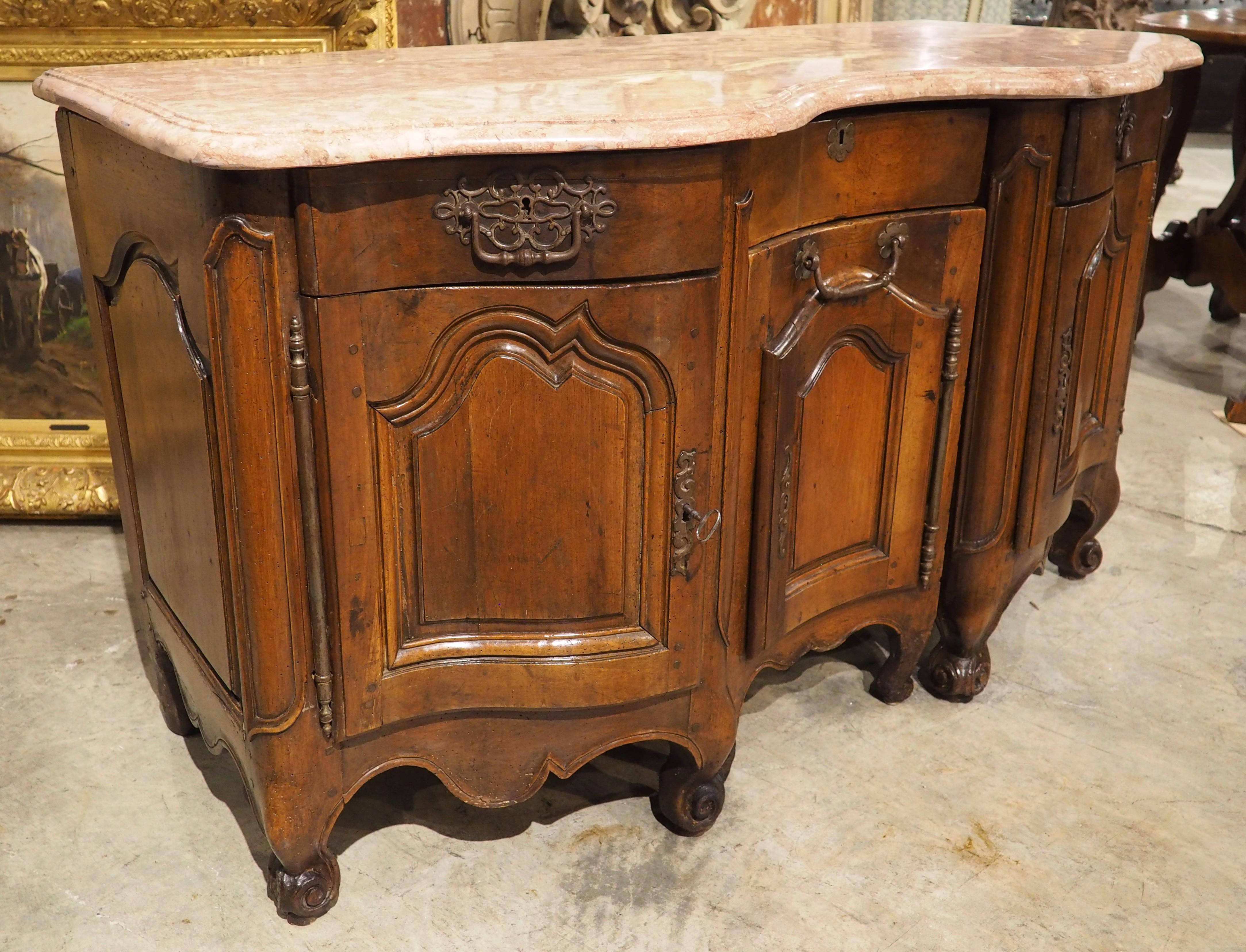Circa 1750 French Louis XV Period Walnut and Marble Bureau or Petit Buffet For Sale 9