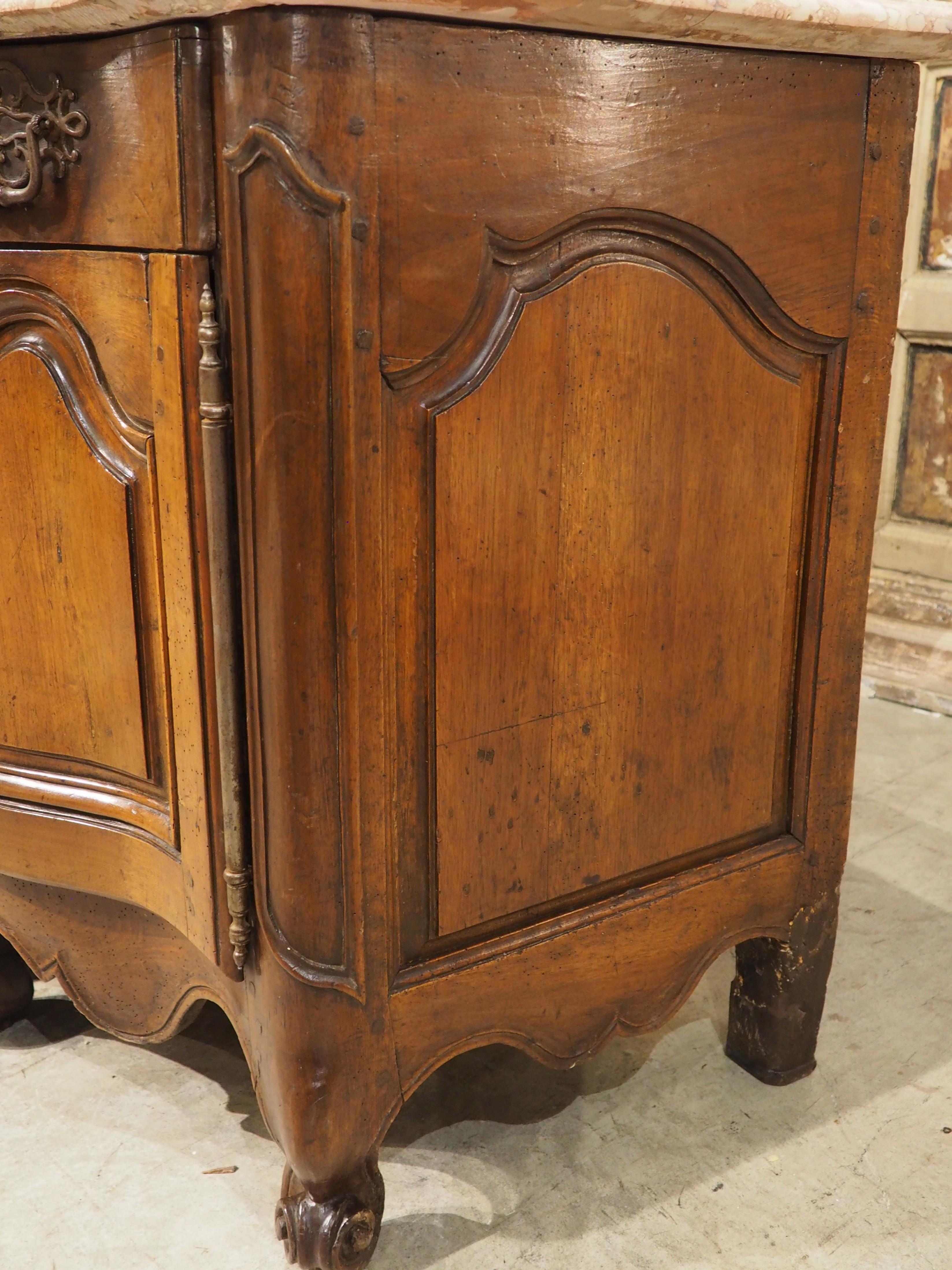 Circa 1750 French Louis XV Period Walnut and Marble Bureau or Petit Buffet For Sale 11