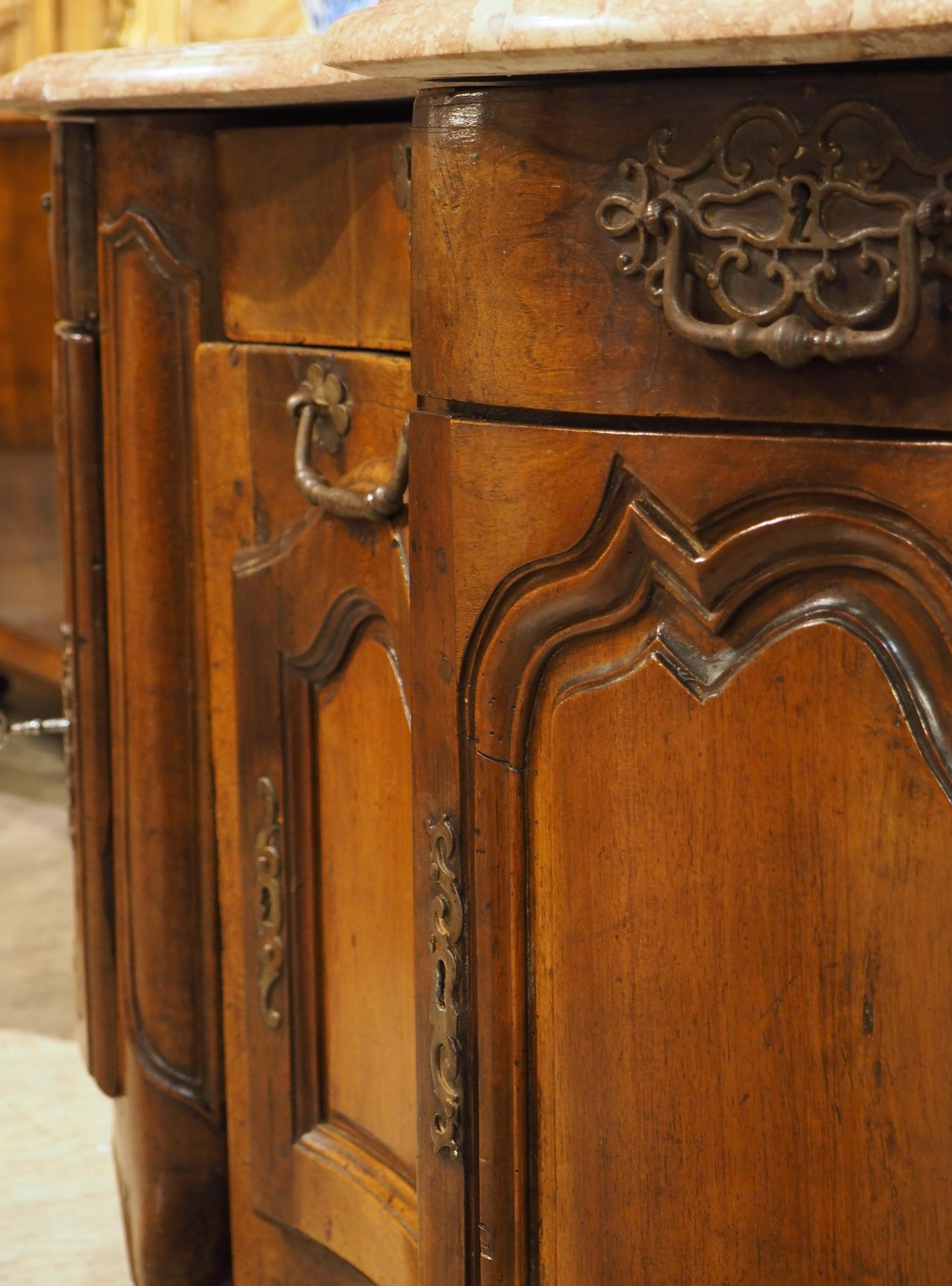 Circa 1750 French Louis XV Period Walnut and Marble Bureau or Petit Buffet For Sale 13