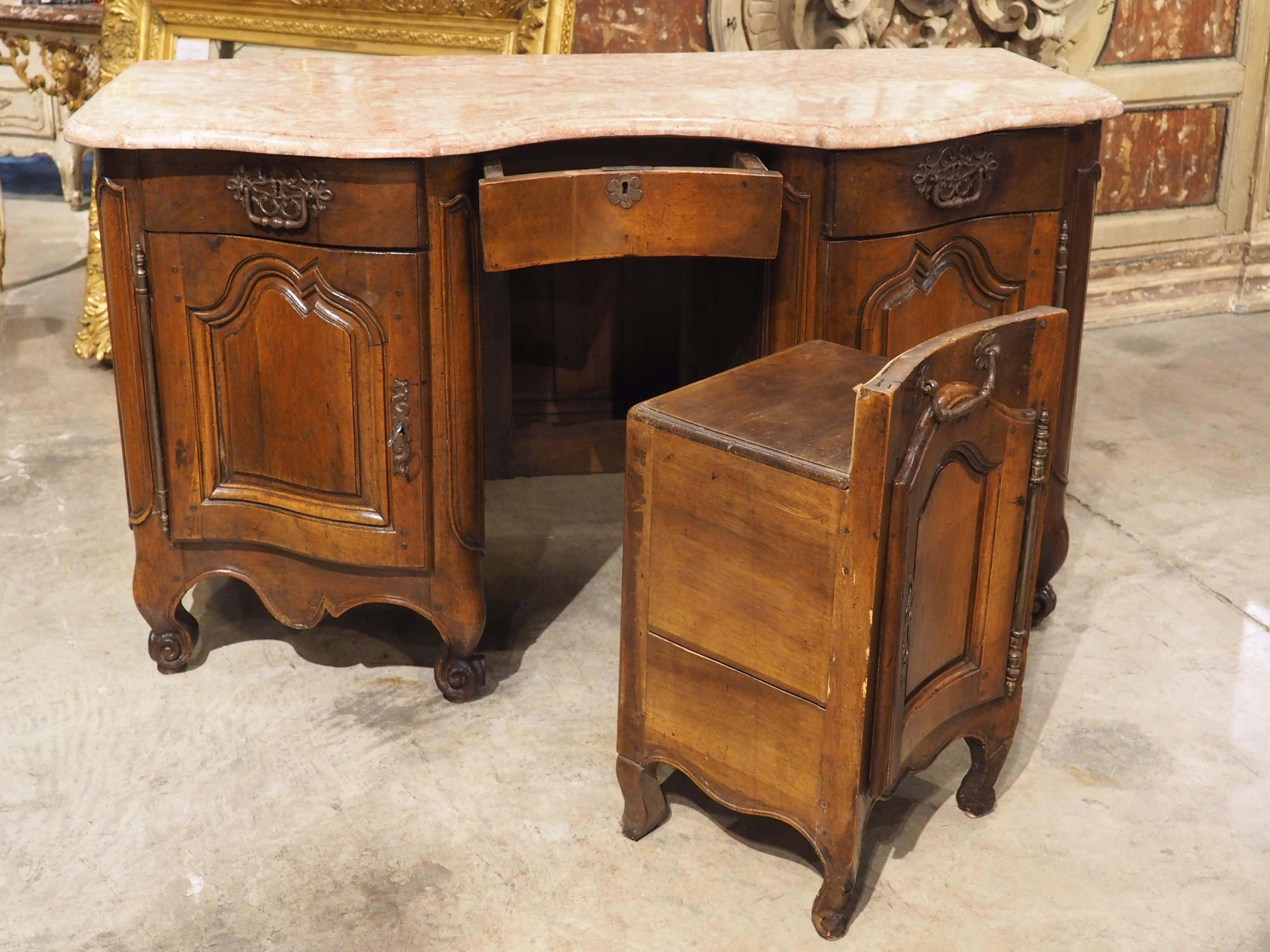 Circa 1750 French Louis XV Period Walnut and Marble Bureau or Petit Buffet For Sale 14