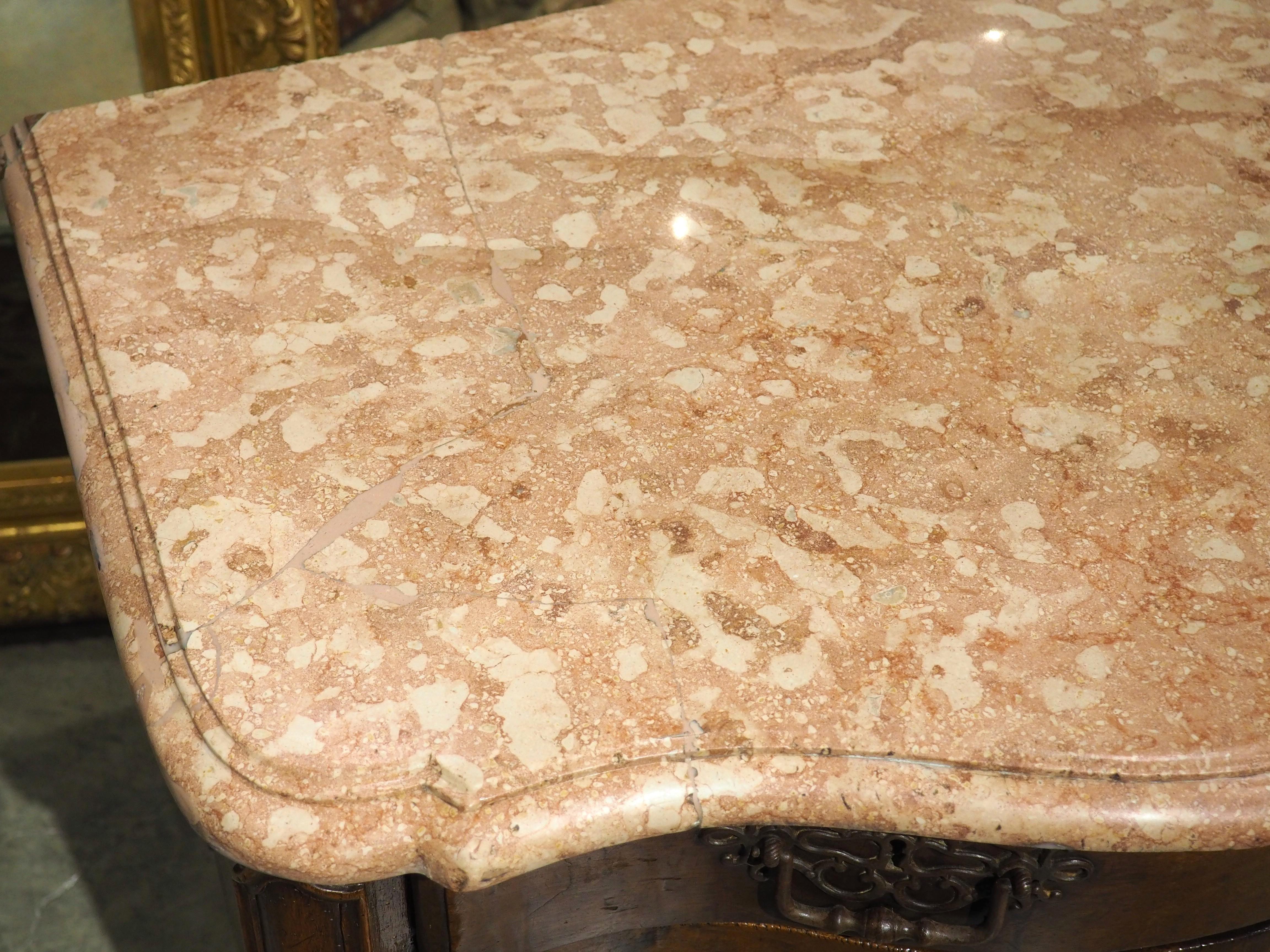 Circa 1750 French Louis XV Period Walnut and Marble Bureau or Petit Buffet In Good Condition For Sale In Dallas, TX