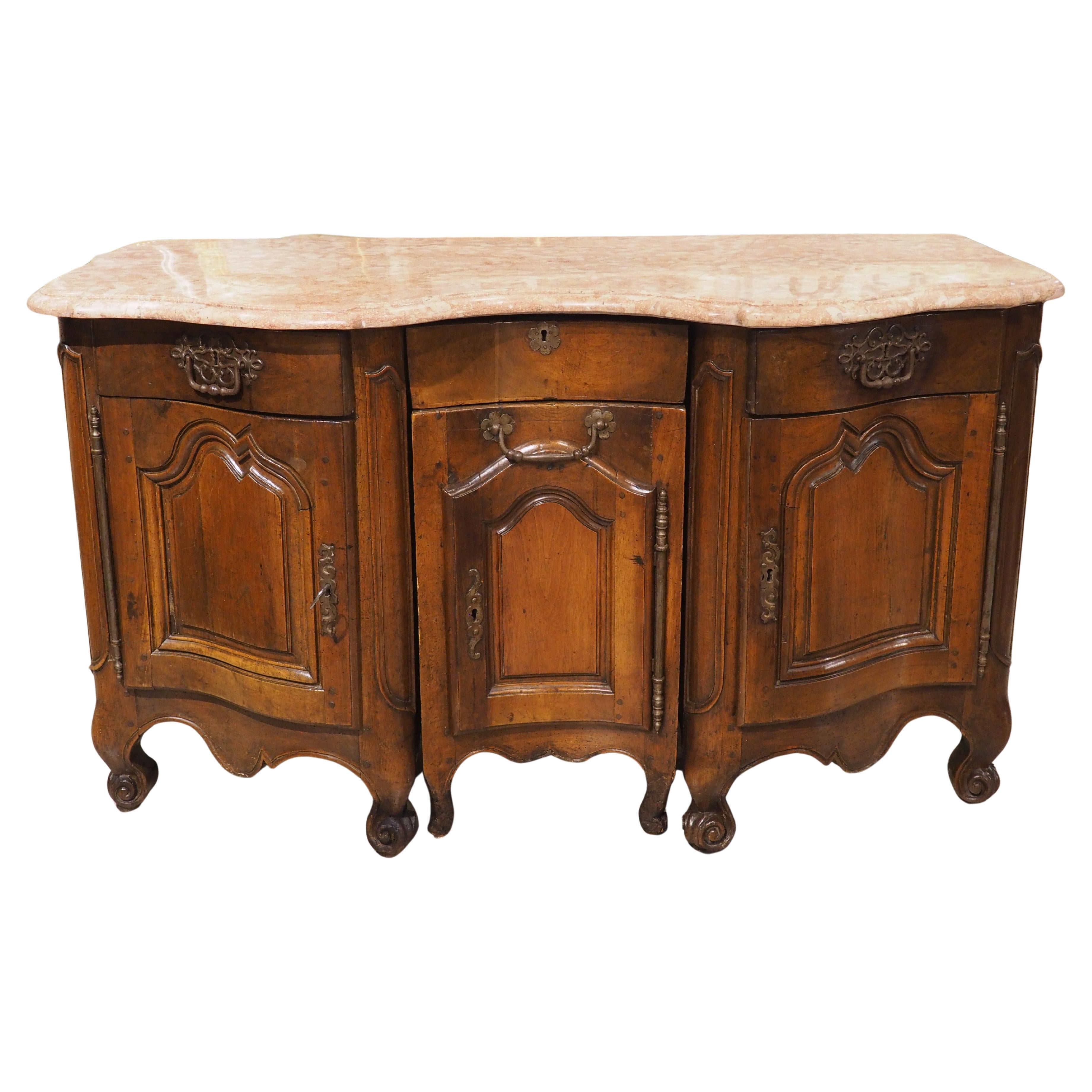 Circa 1750 French Louis XV Period Walnut and Marble Bureau or Petit Buffet For Sale