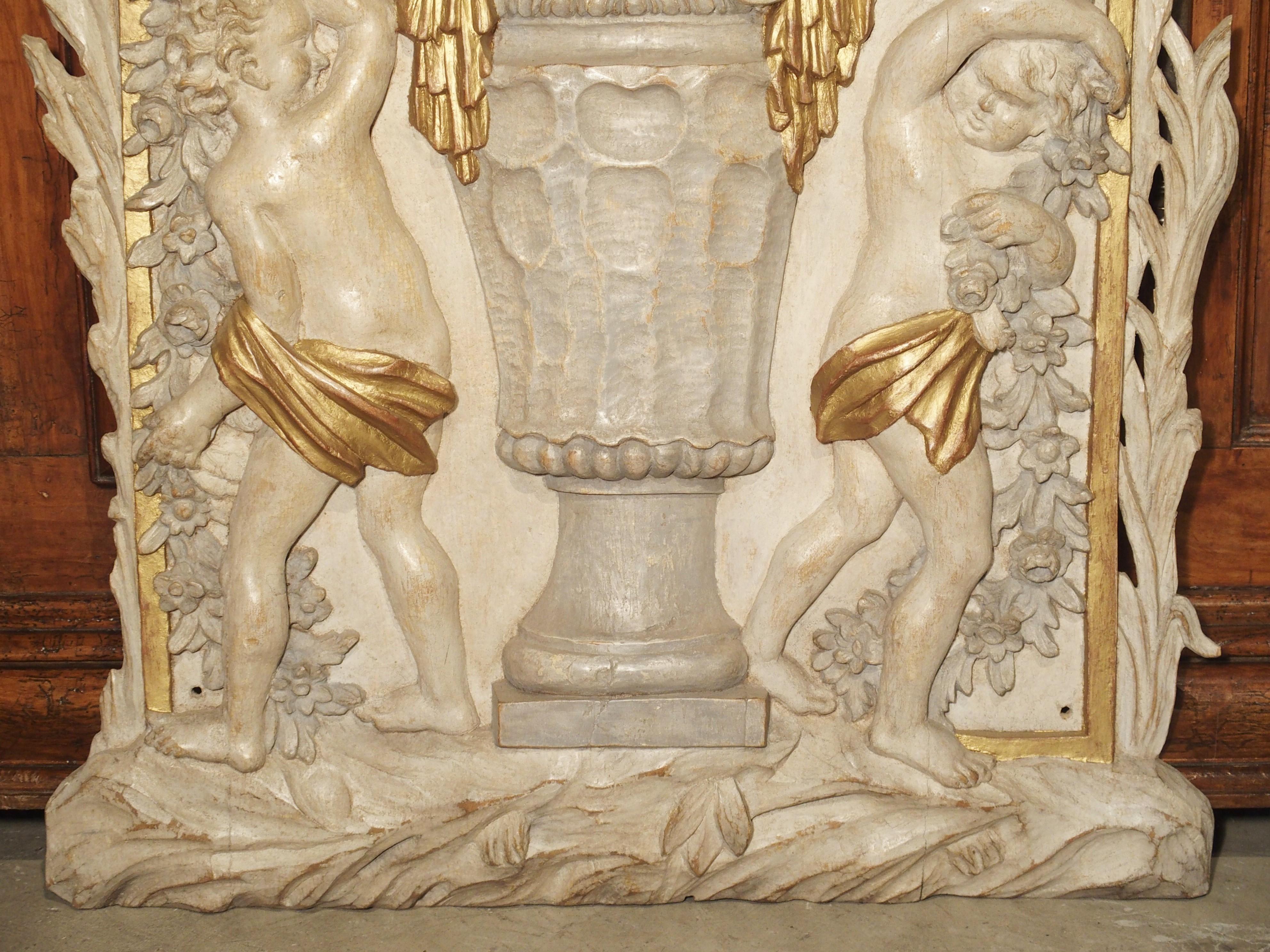 French Sculpted and Painted Panel with Gilt Highlights, circa 1750 3
