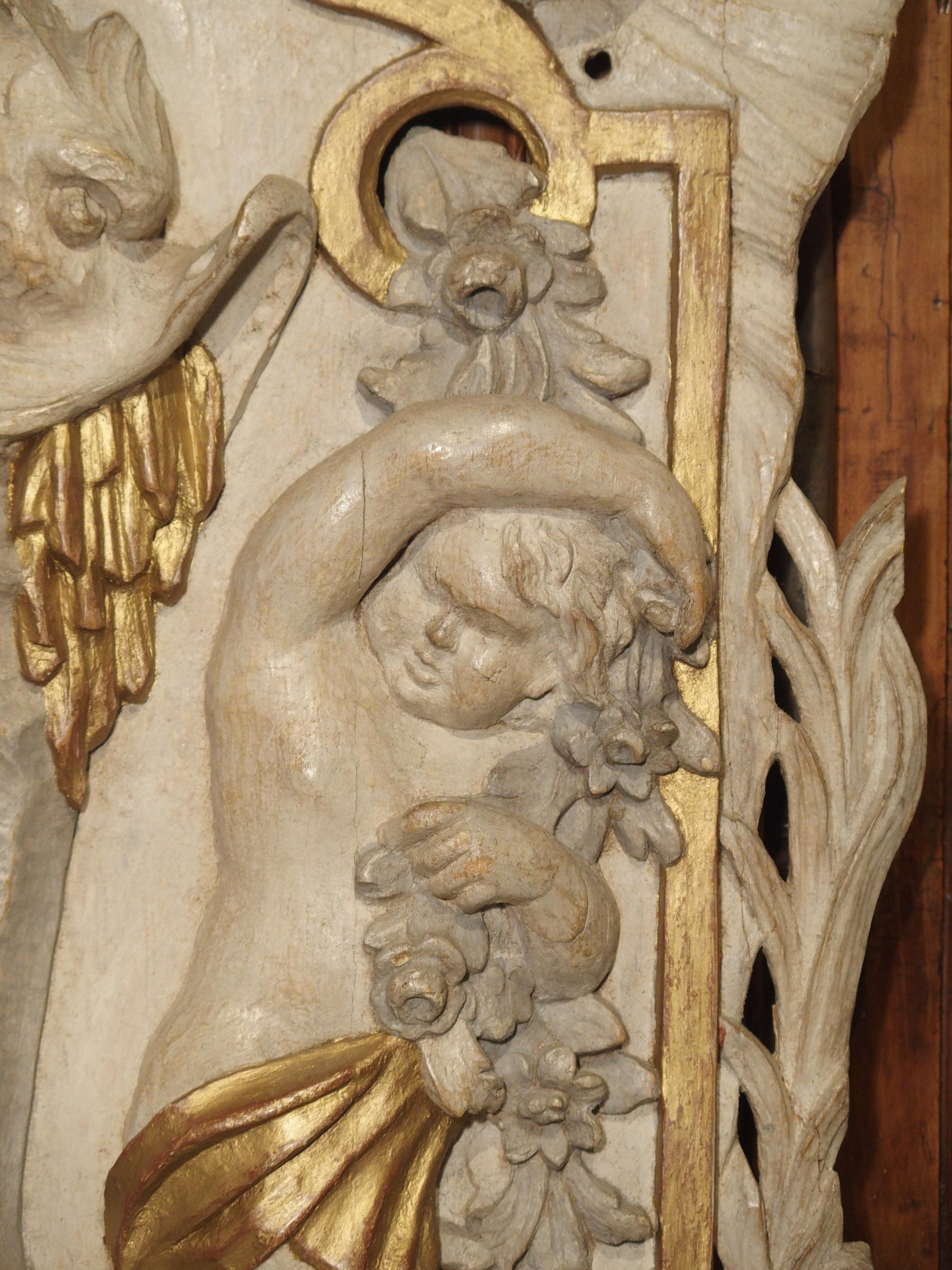 French Sculpted and Painted Panel with Gilt Highlights, circa 1750 7