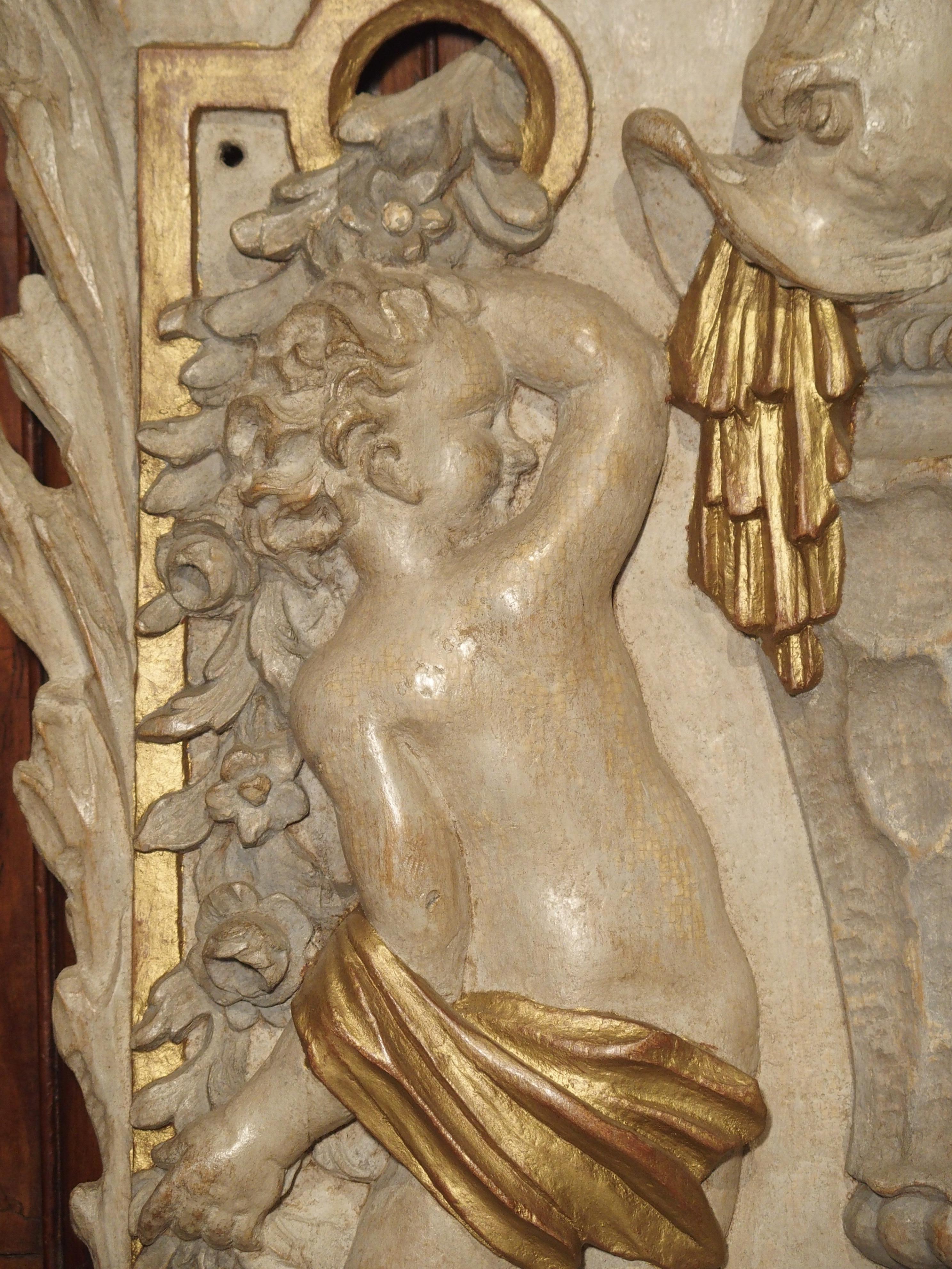 French Sculpted and Painted Panel with Gilt Highlights, circa 1750 8