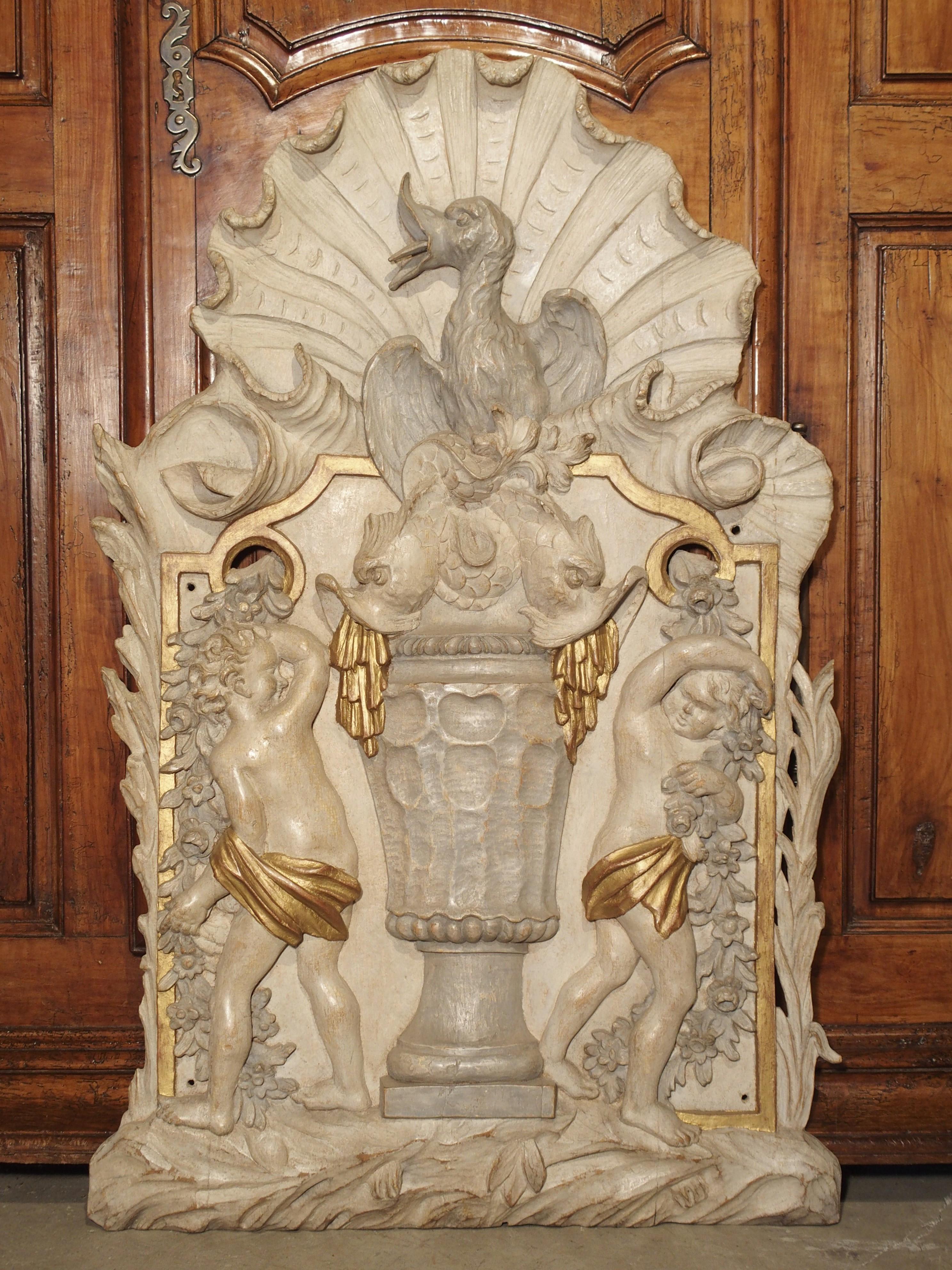French Sculpted and Painted Panel with Gilt Highlights, circa 1750 11