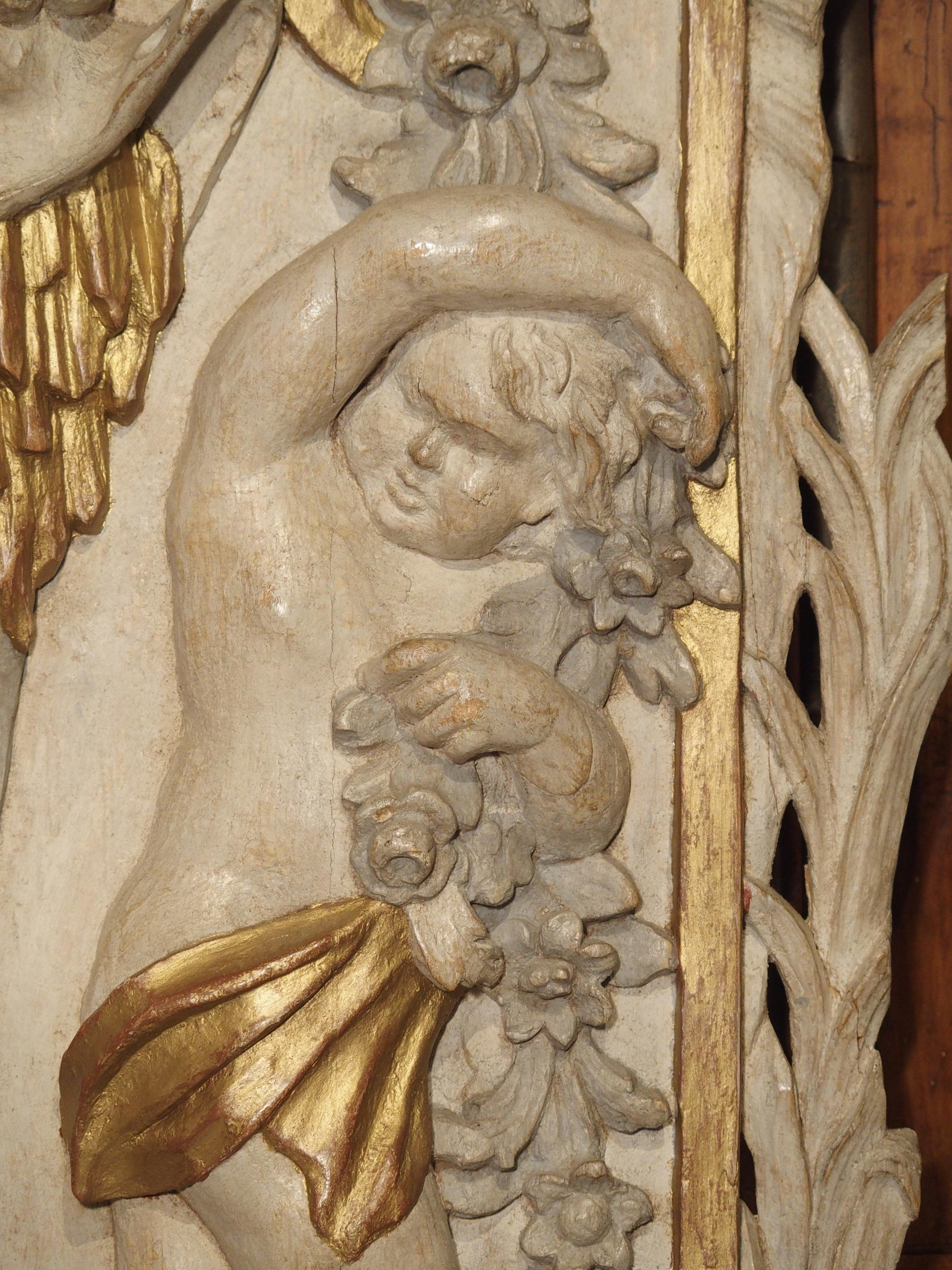 Wood French Sculpted and Painted Panel with Gilt Highlights, circa 1750