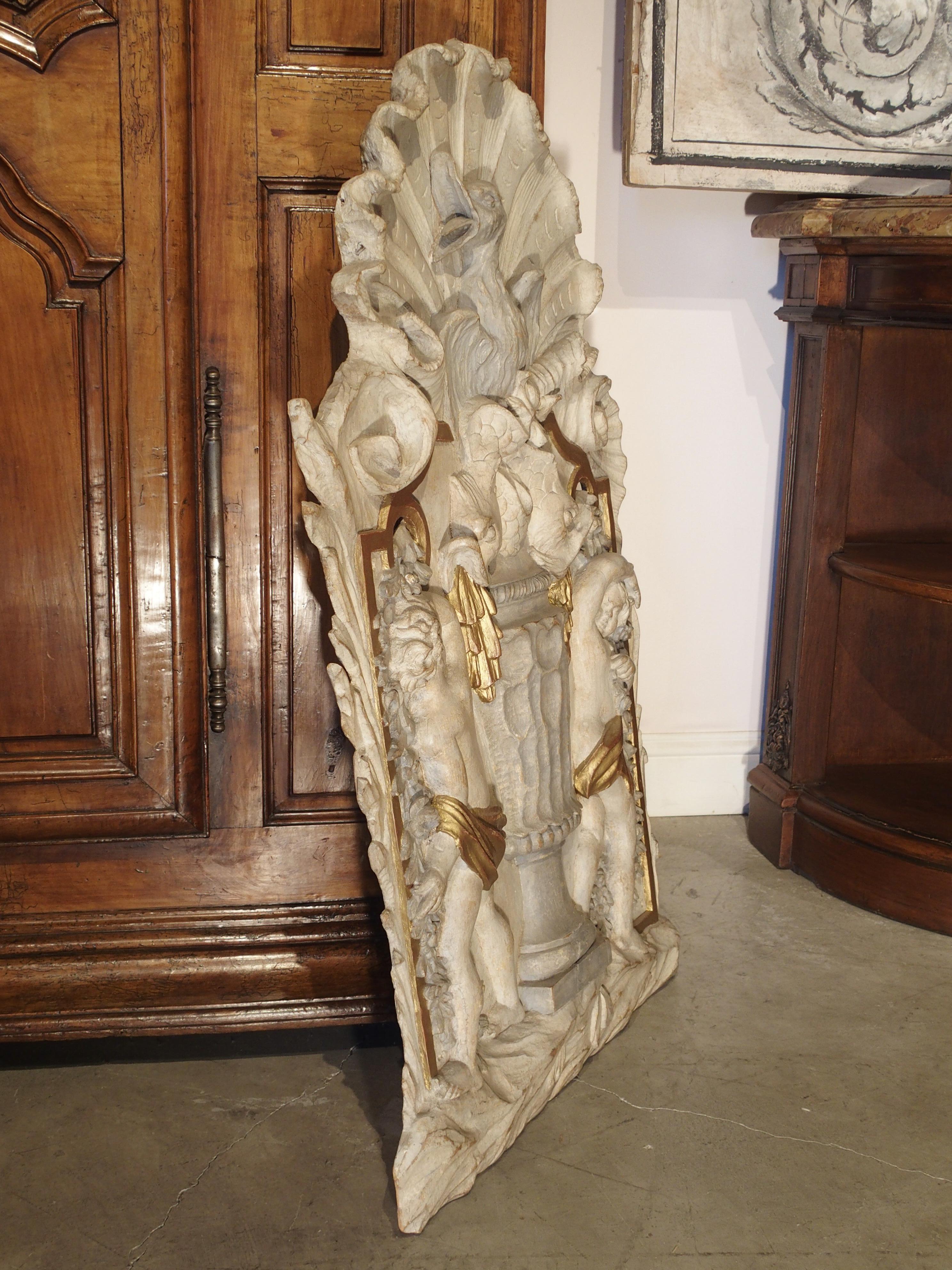 French Sculpted and Painted Panel with Gilt Highlights, circa 1750 1