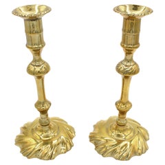 Circa 1750 George II Period Pair of Brass Candlesticks