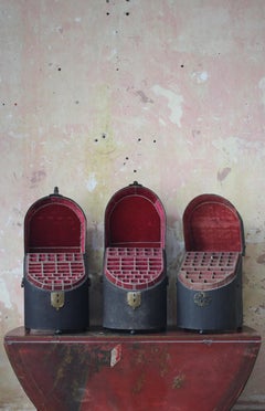 Circa 1750 Trio of George II Shagreen & Red Velvet Knife Boxes