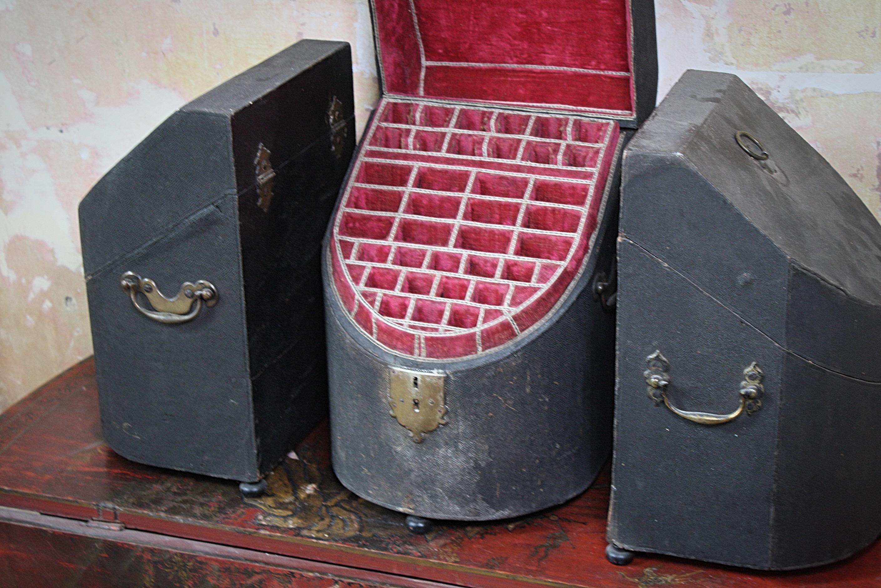 Brass Circa 1750 Trio of George II Shagreen & Red Velvet Knife Boxes  For Sale